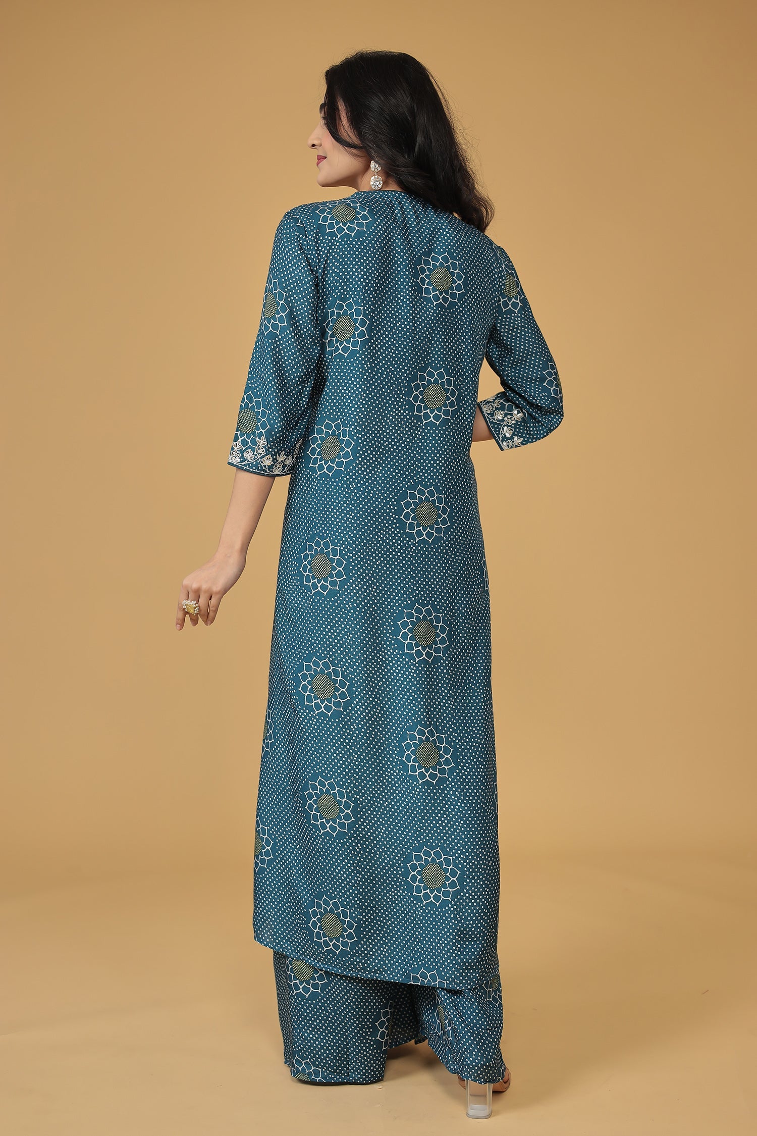 Printed Silk Blend Indowestern with Embroidered work