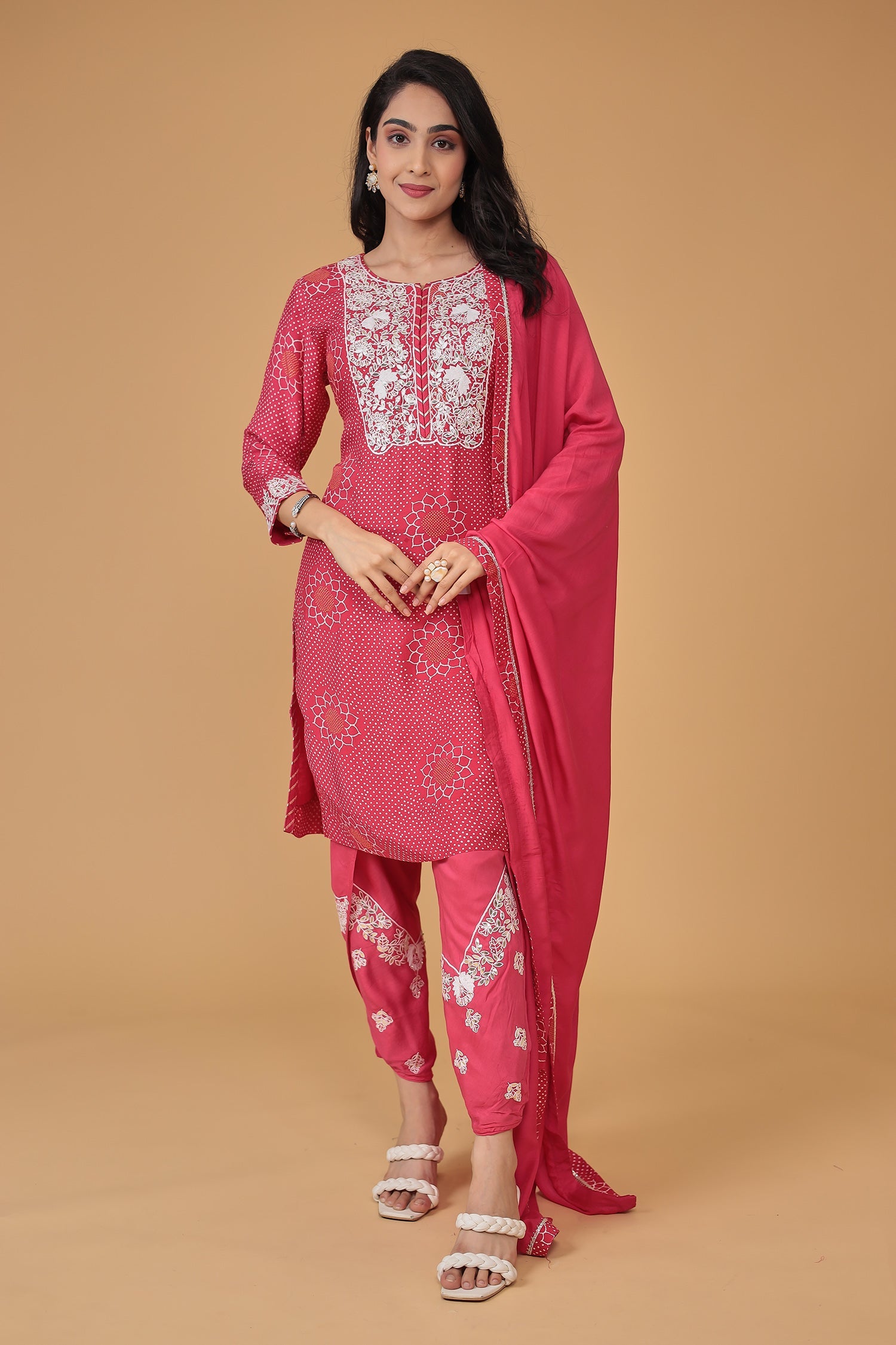 Printed Satin Silk Dhoti Suit with Embroidered work