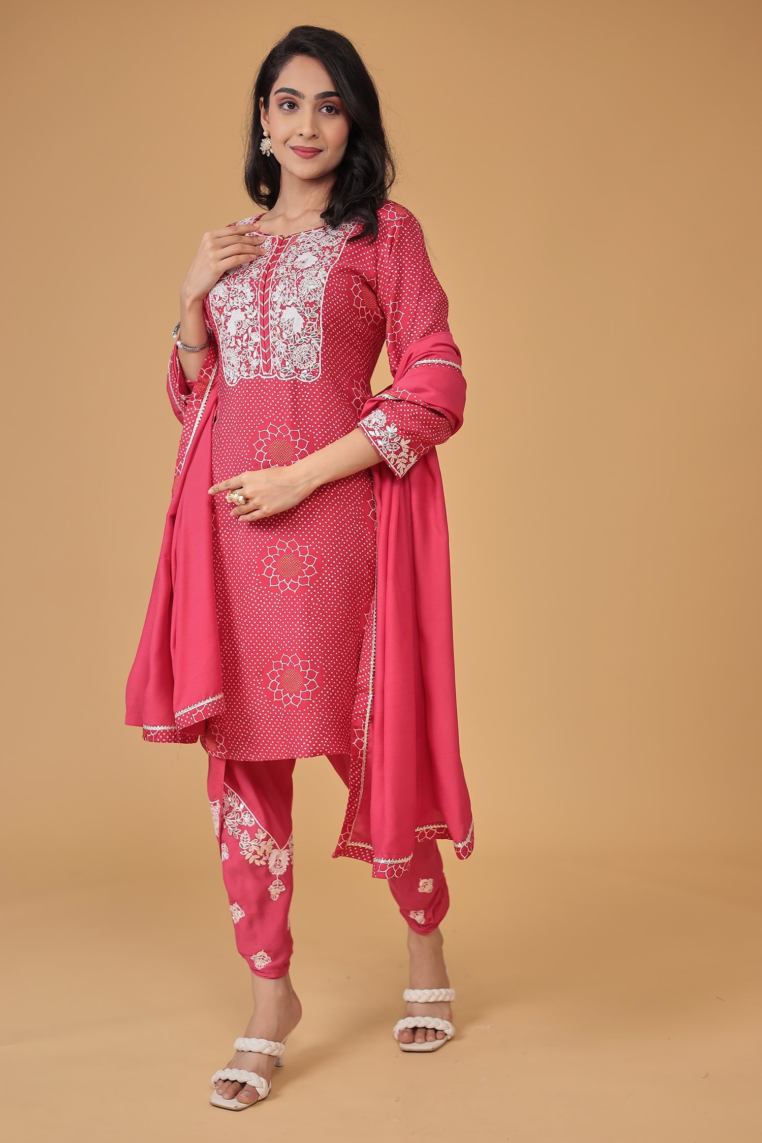 Printed Satin Silk Dhoti Suit with Embroidered work