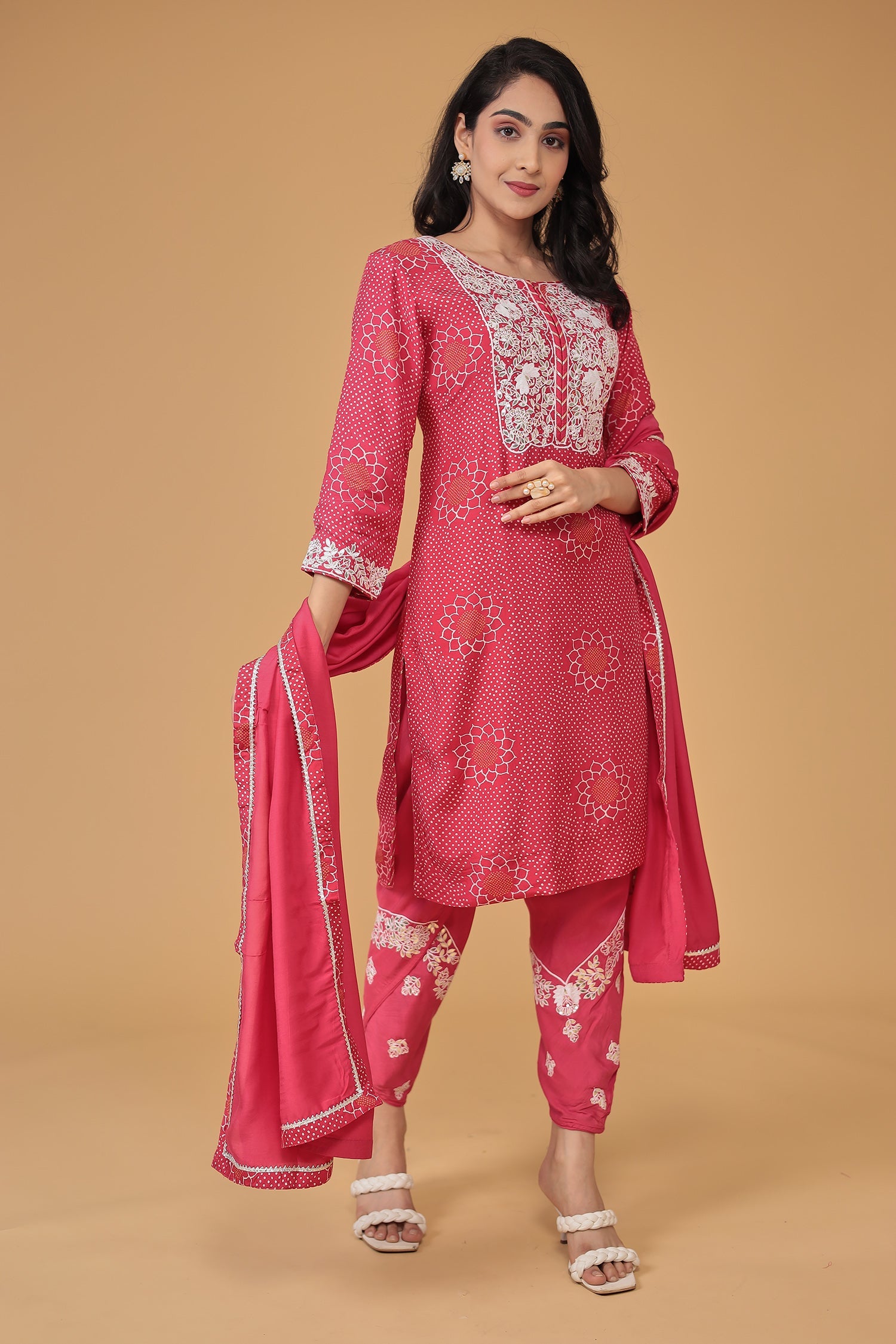 Printed Satin Silk Dhoti Suit with Embroidered work