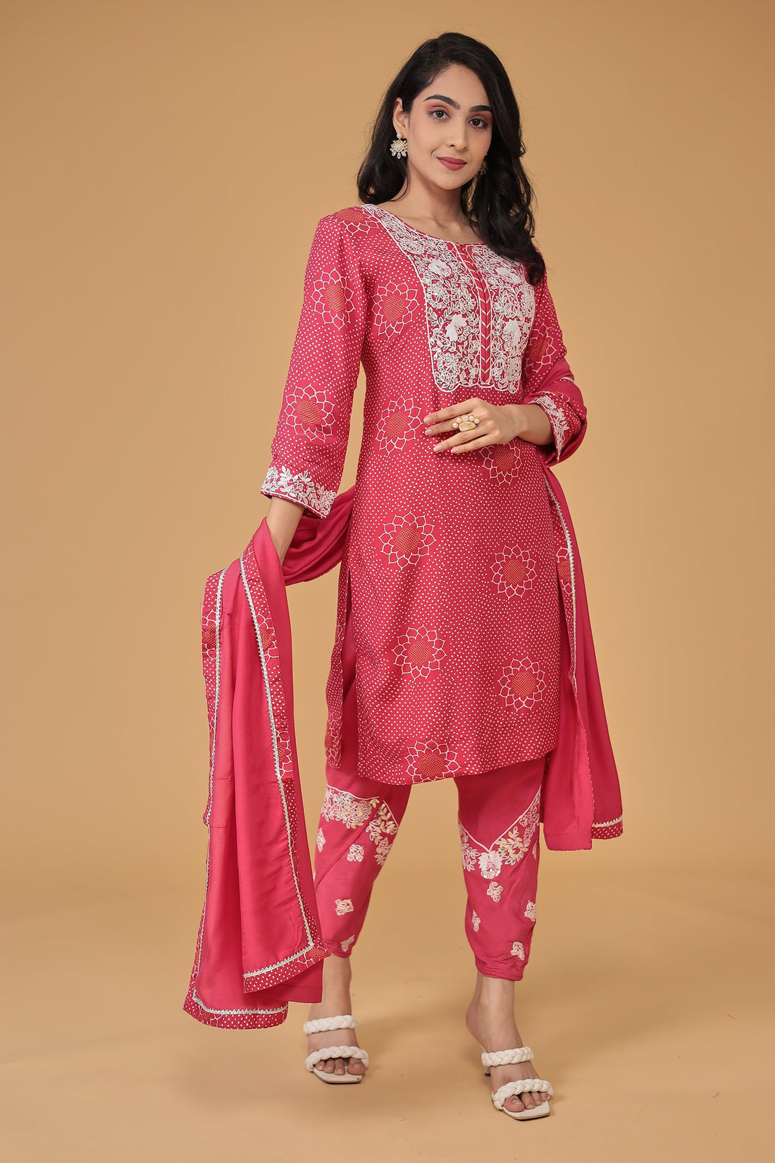 Printed Satin Silk Dhoti Suit with Embroidered work