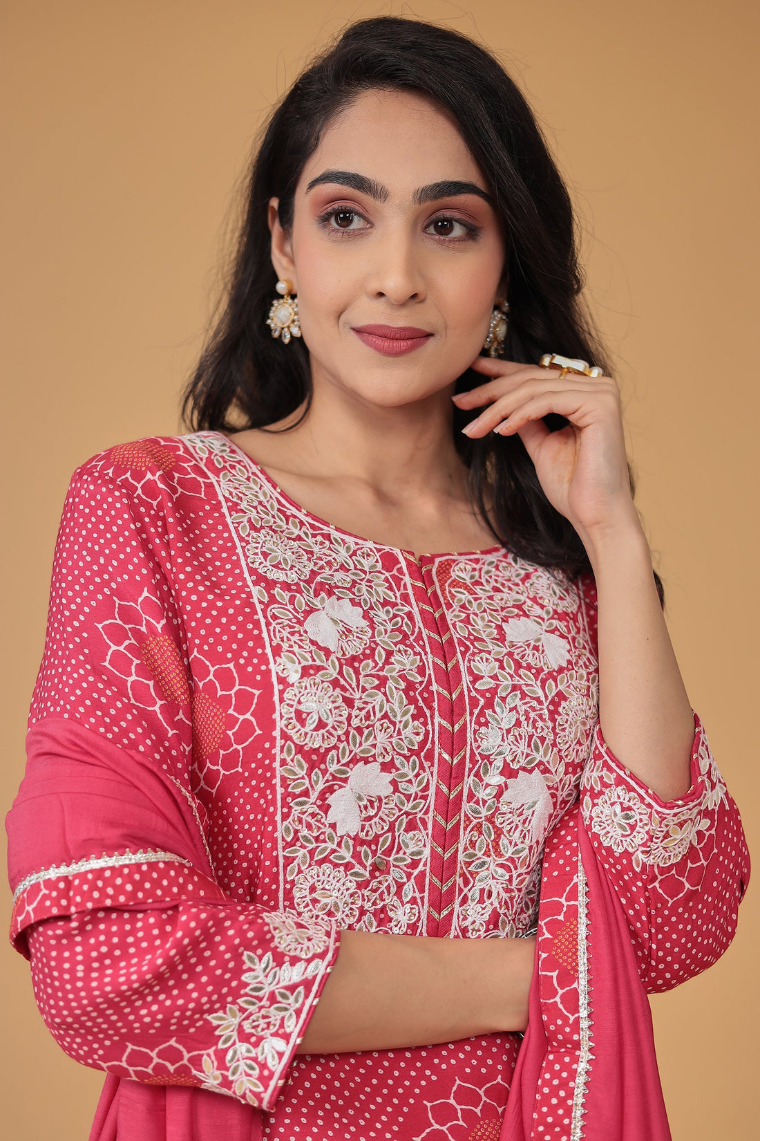 Printed Satin Silk Dhoti Suit with Embroidered work
