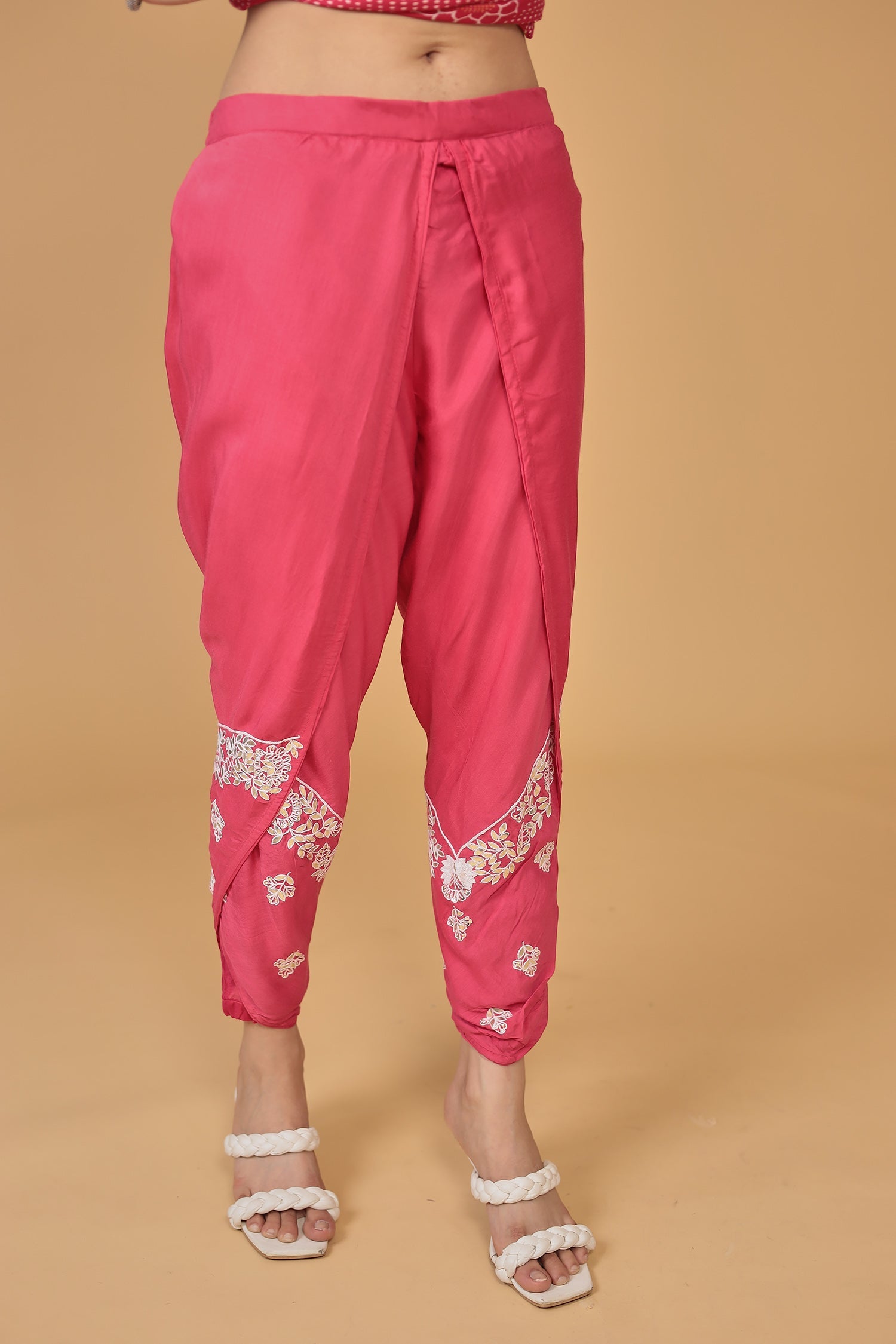 Printed Satin Silk Dhoti Suit with Embroidered work