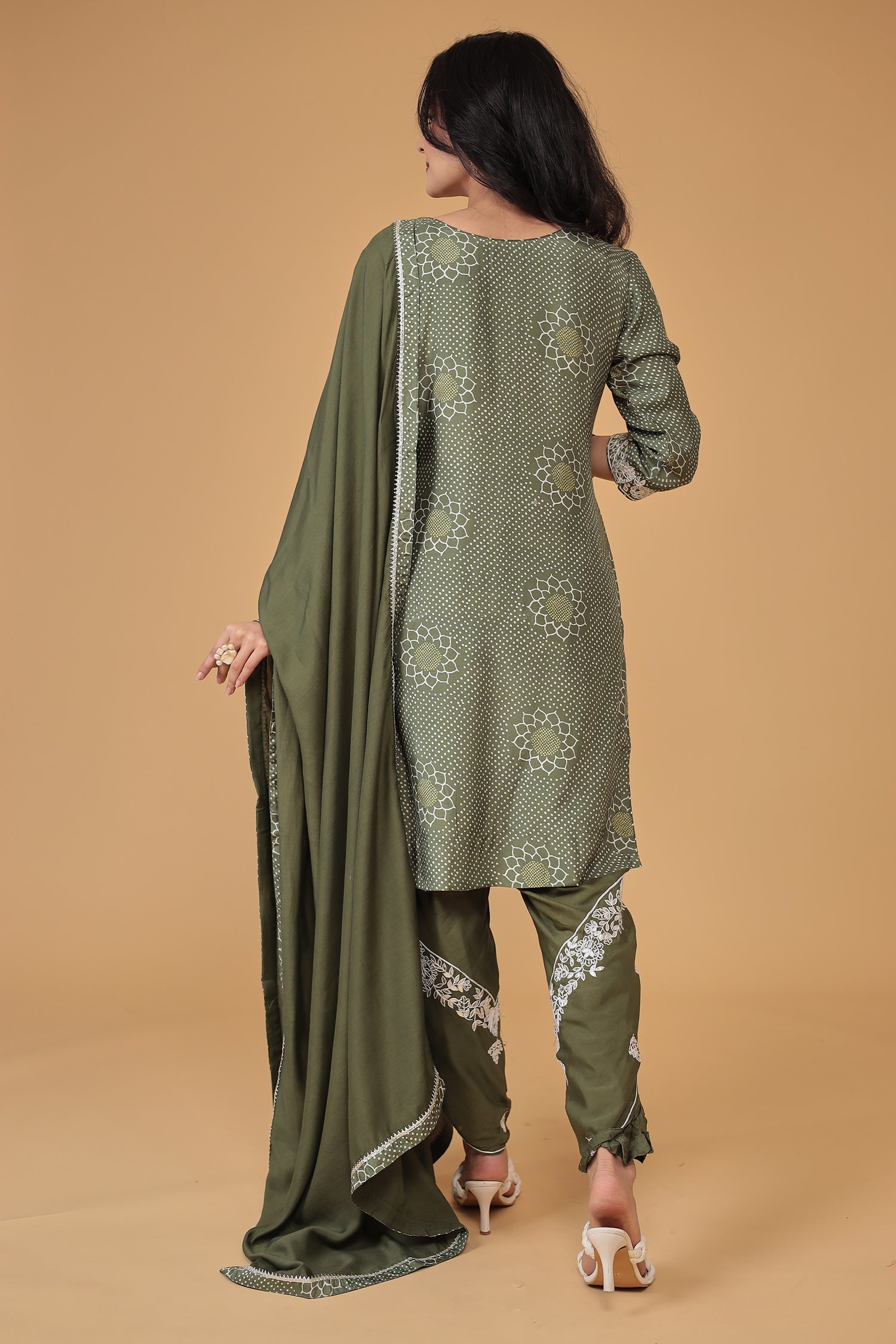 Printed Satin Silk Dhoti Suit with Embroidered work