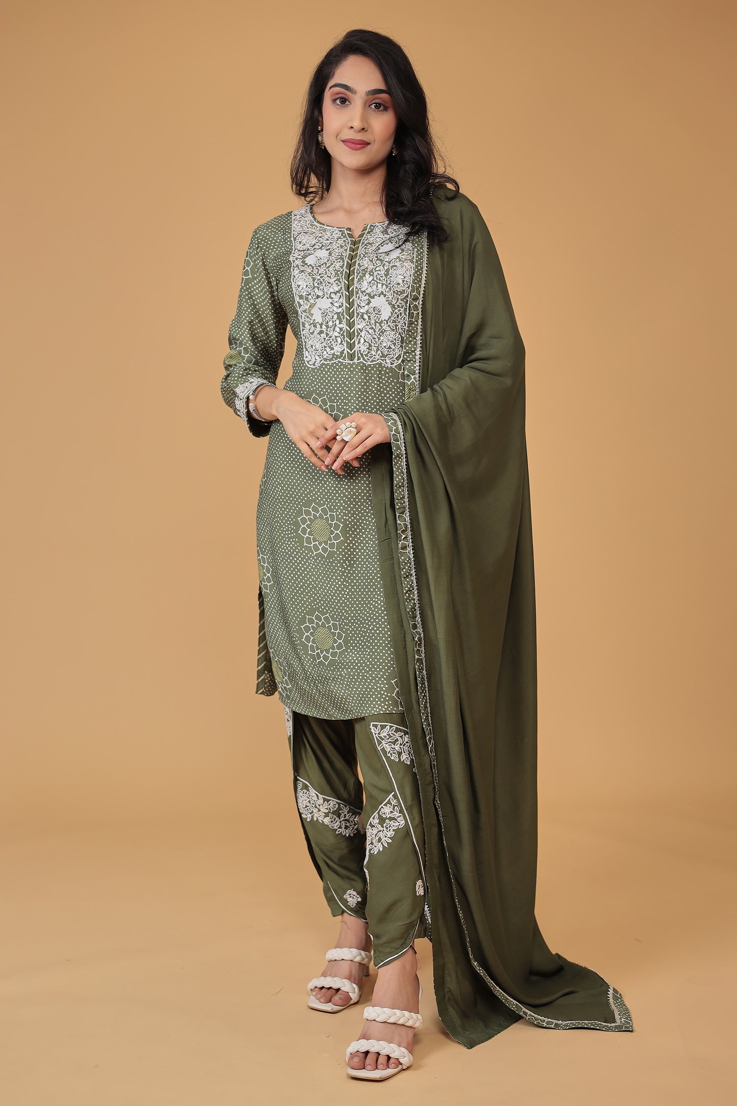 Printed Satin Silk Dhoti Suit with Embroidered work