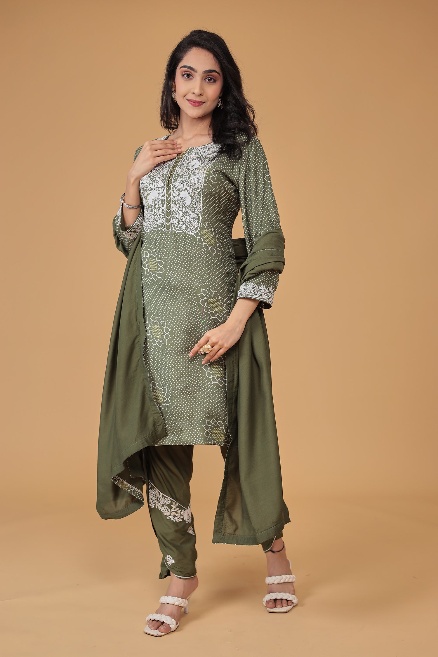 Printed Satin Silk Dhoti Suit with Embroidered work