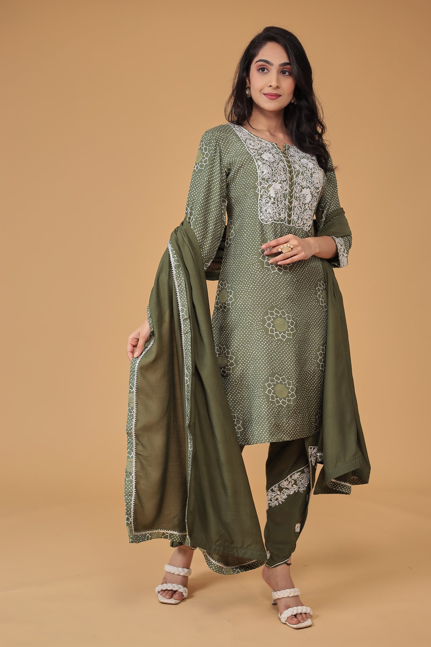 Printed Satin Silk Dhoti Suit with Embroidered work