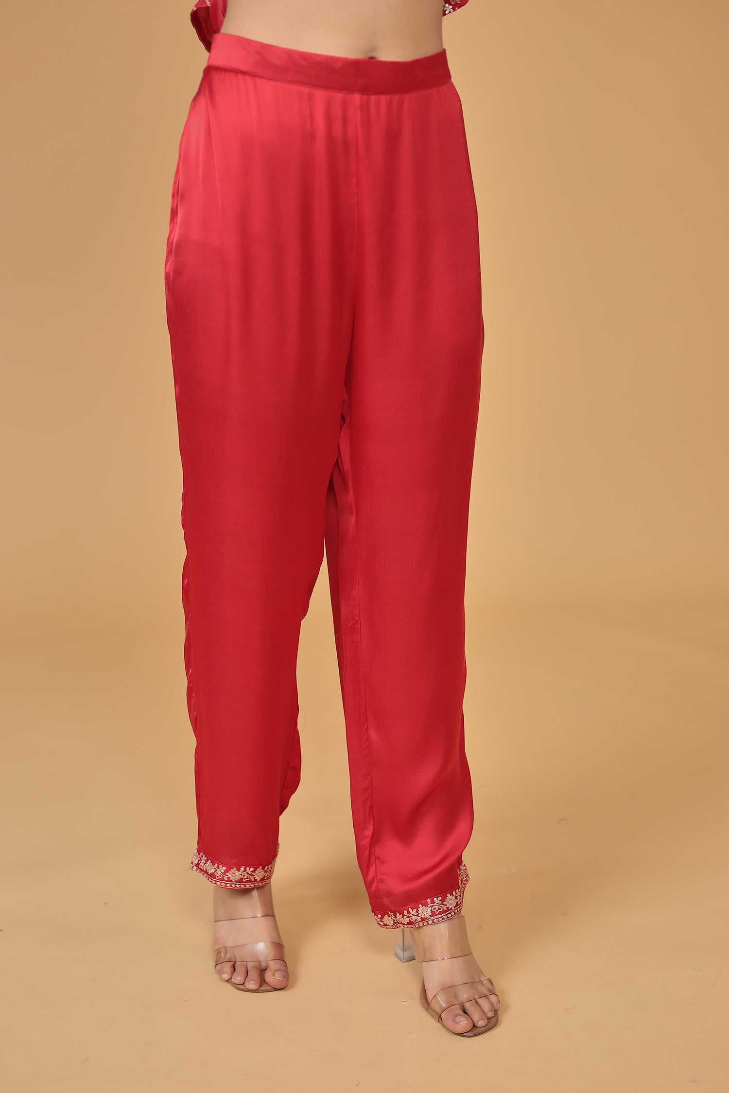 Satin Silk Suit Embroidered with Pittan work