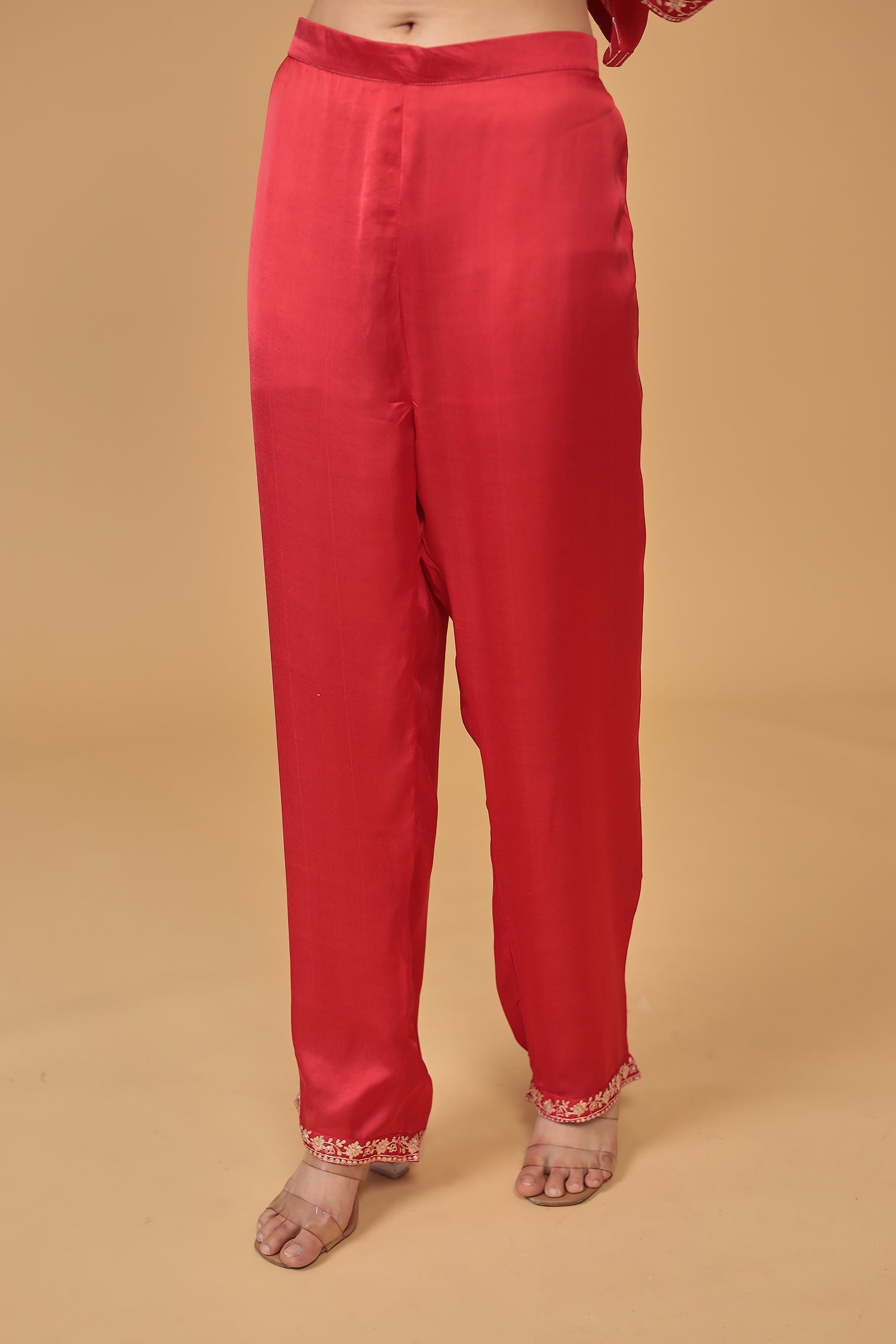 Satin Silk Suit Embroidered with Pittan work