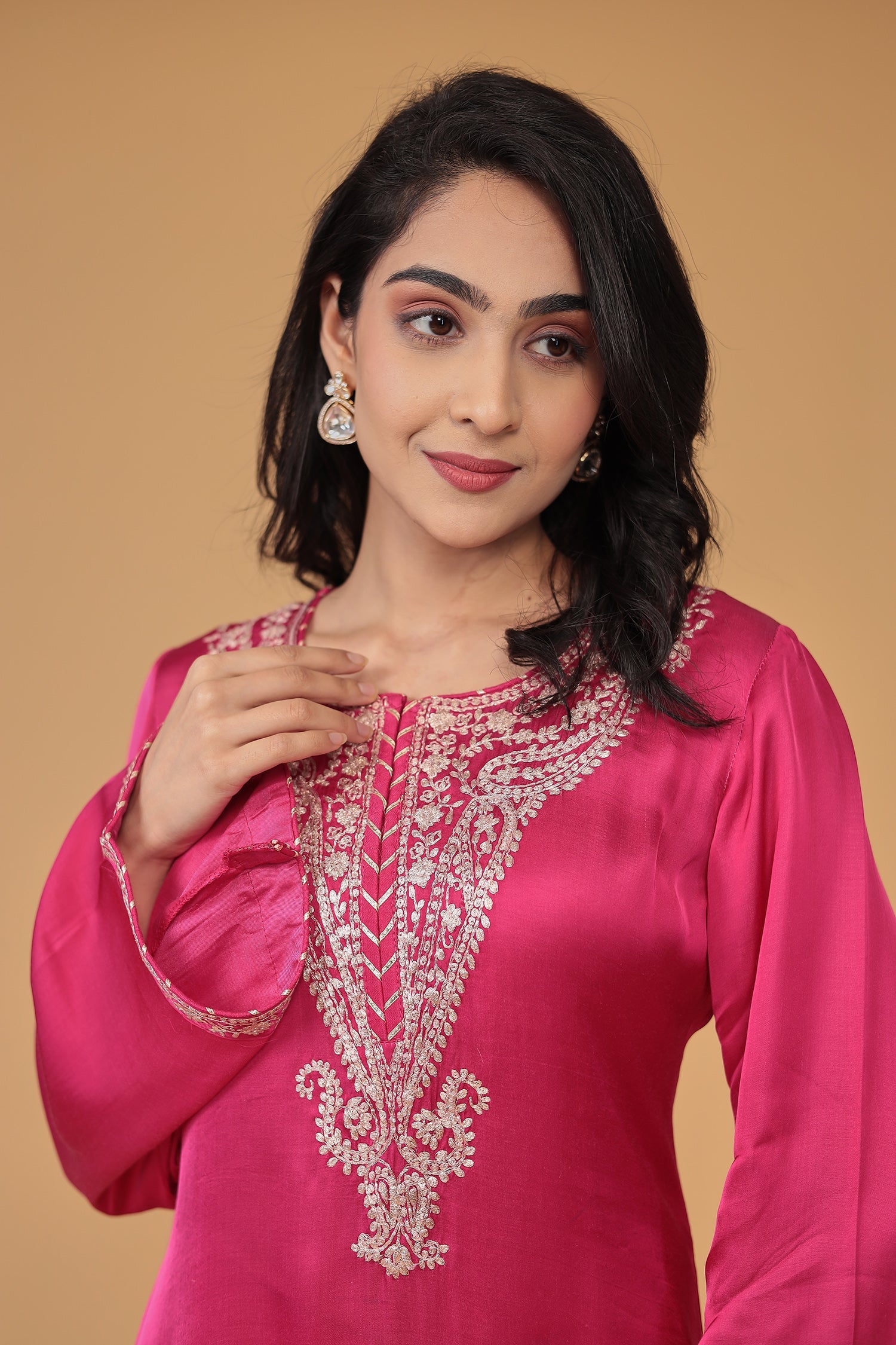 Satin Silk Suit Embroidered with Pittan work