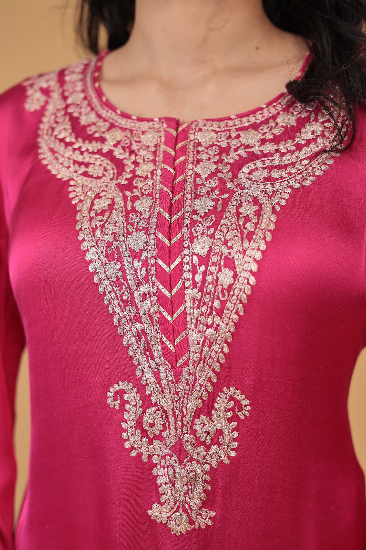 Satin Silk Suit Embroidered with Pittan work