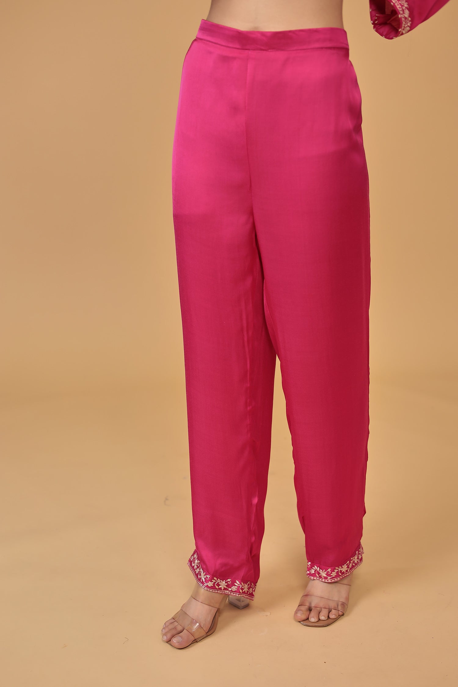 Satin Silk Suit Embroidered with Pittan work