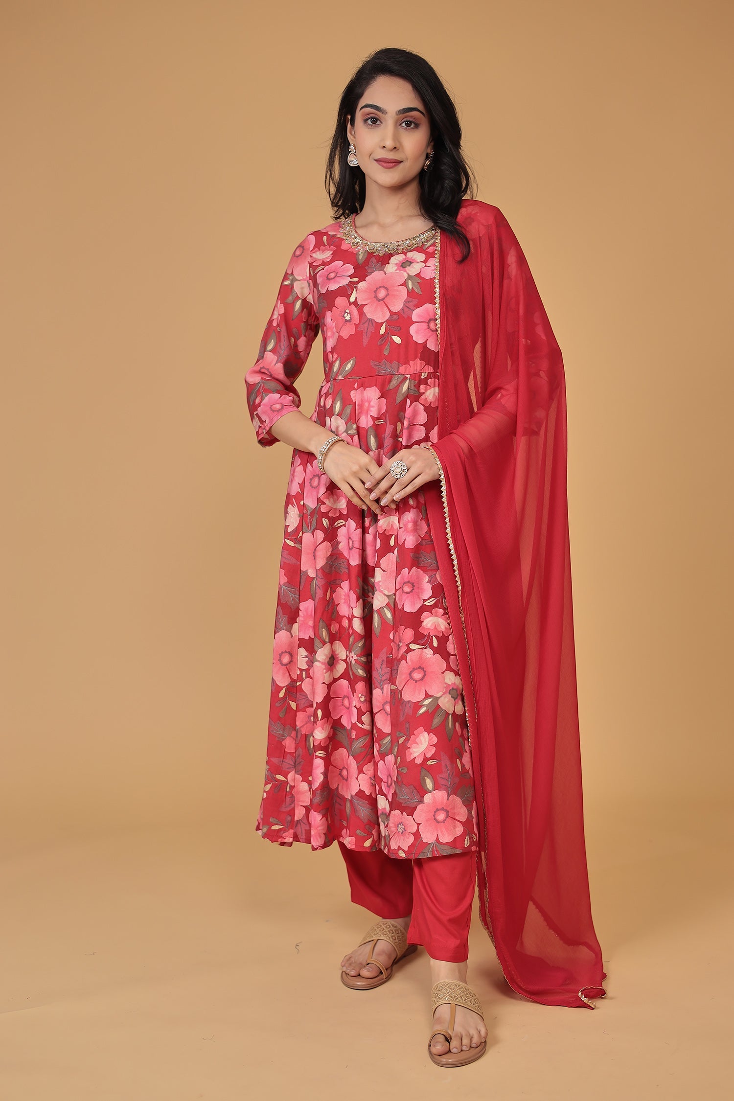 Printed Silk Blend Kurta Set Stitched with Embellished work