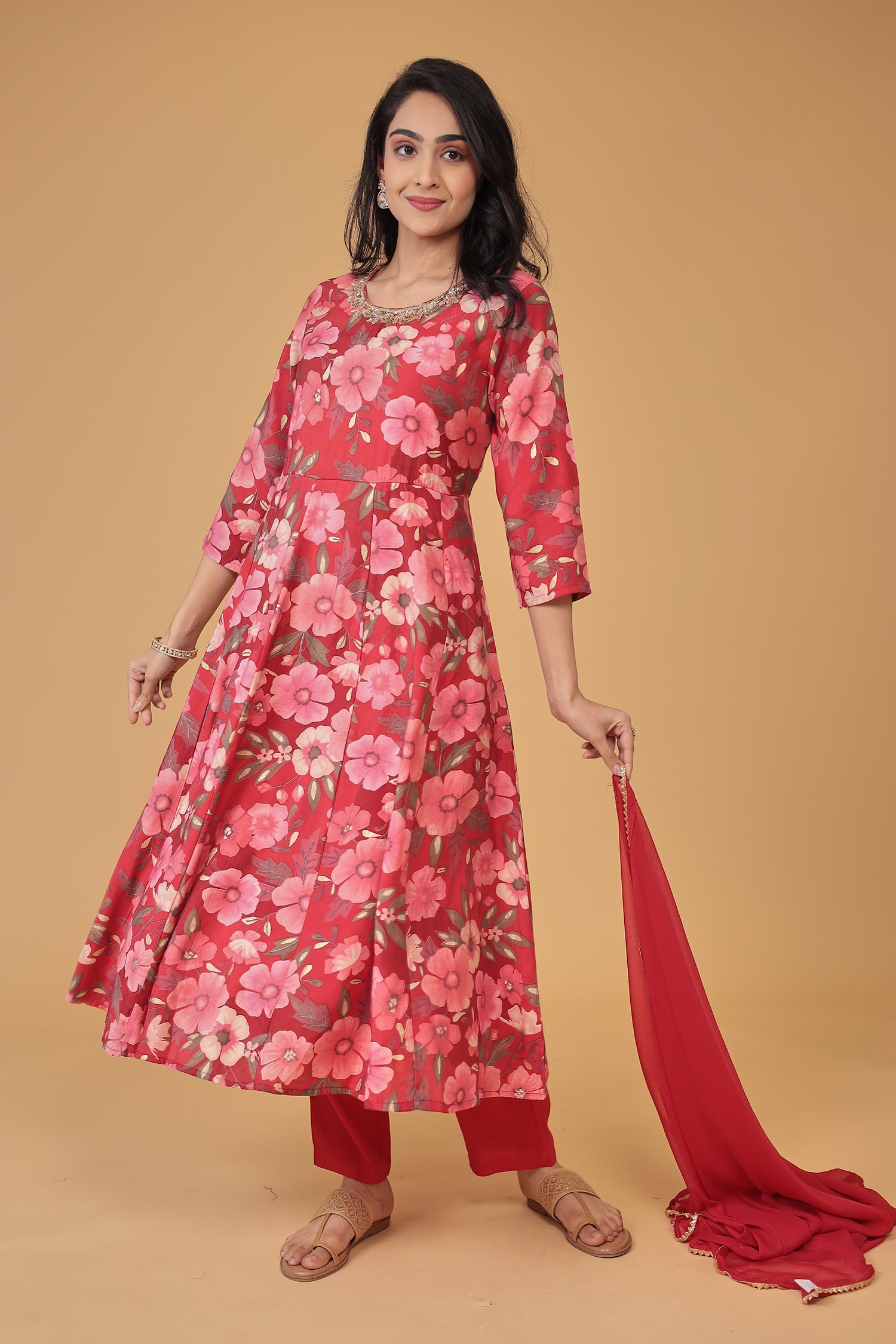 Printed Silk Blend Kurta Set Stitched with Embellished work