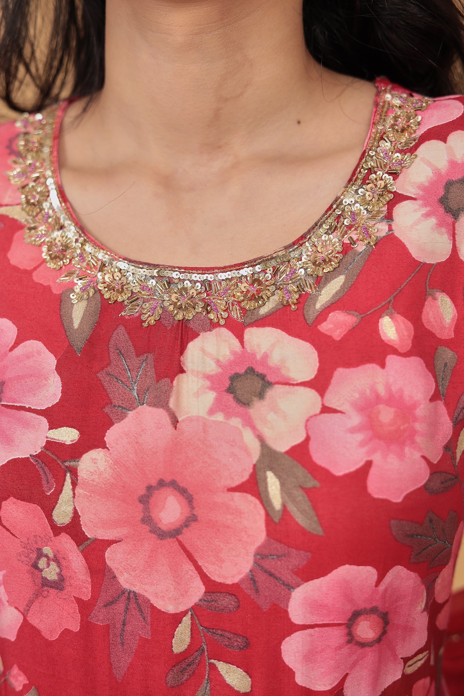 Printed Silk Blend Kurta Set Stitched with Embellished work