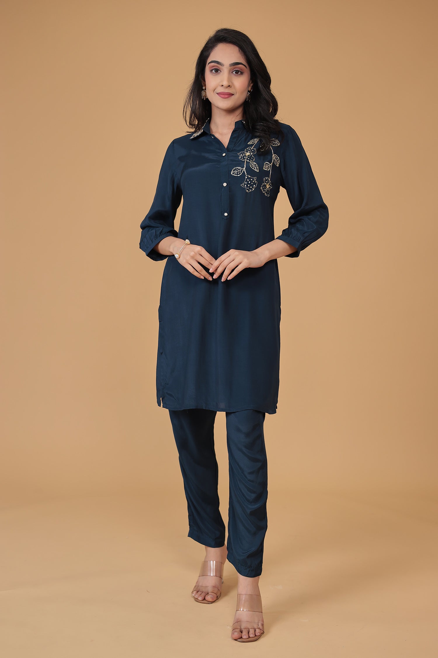 Silk Blend Kurta Set Stitched with Embroidered work