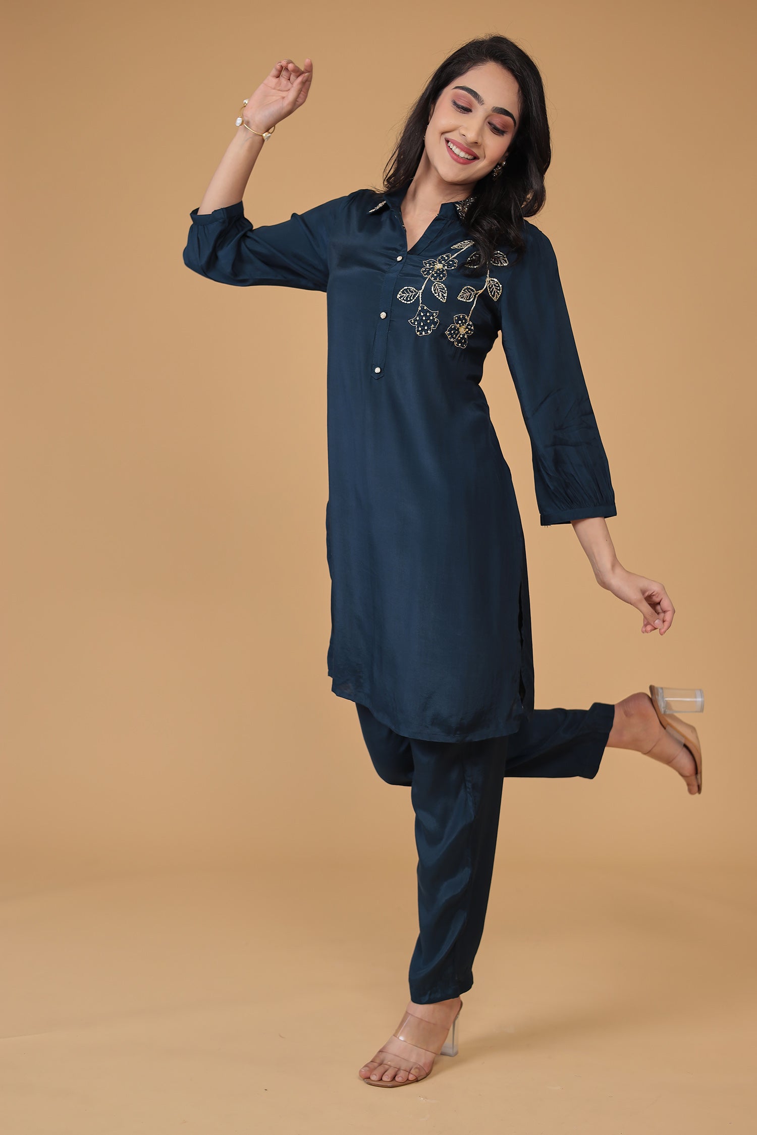 Silk Blend Kurta Set Stitched with Embroidered work
