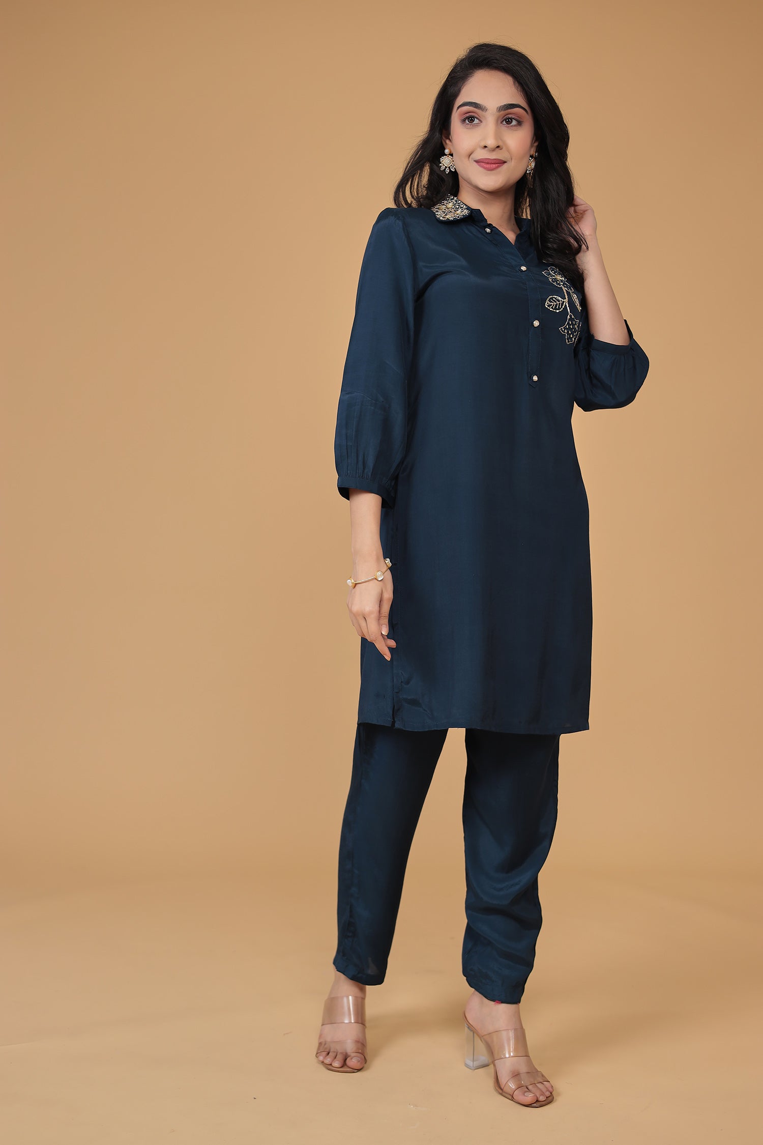 Silk Blend Kurta Set Stitched with Embroidered work