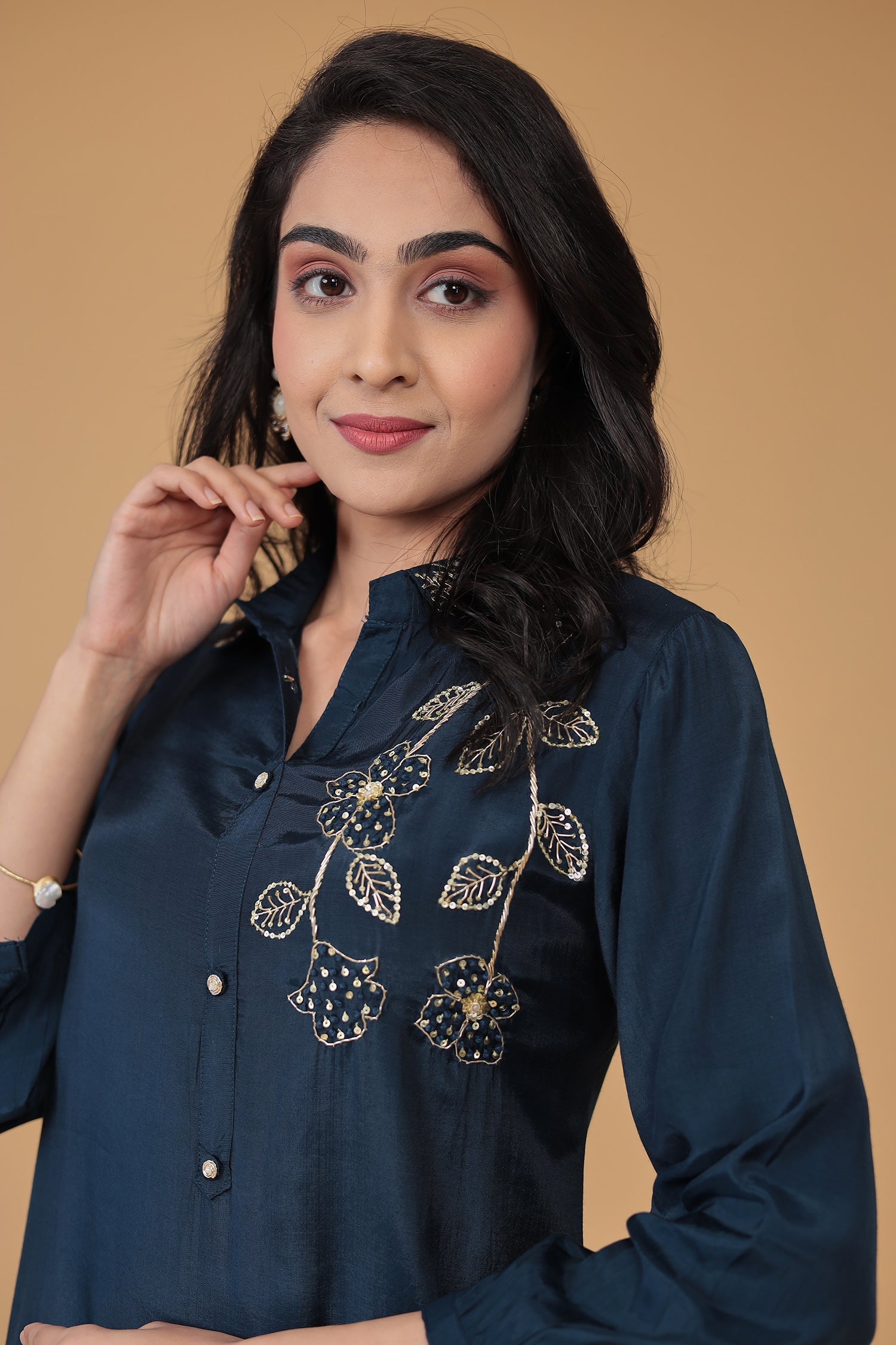 Silk Blend Kurta Set Stitched with Embroidered work