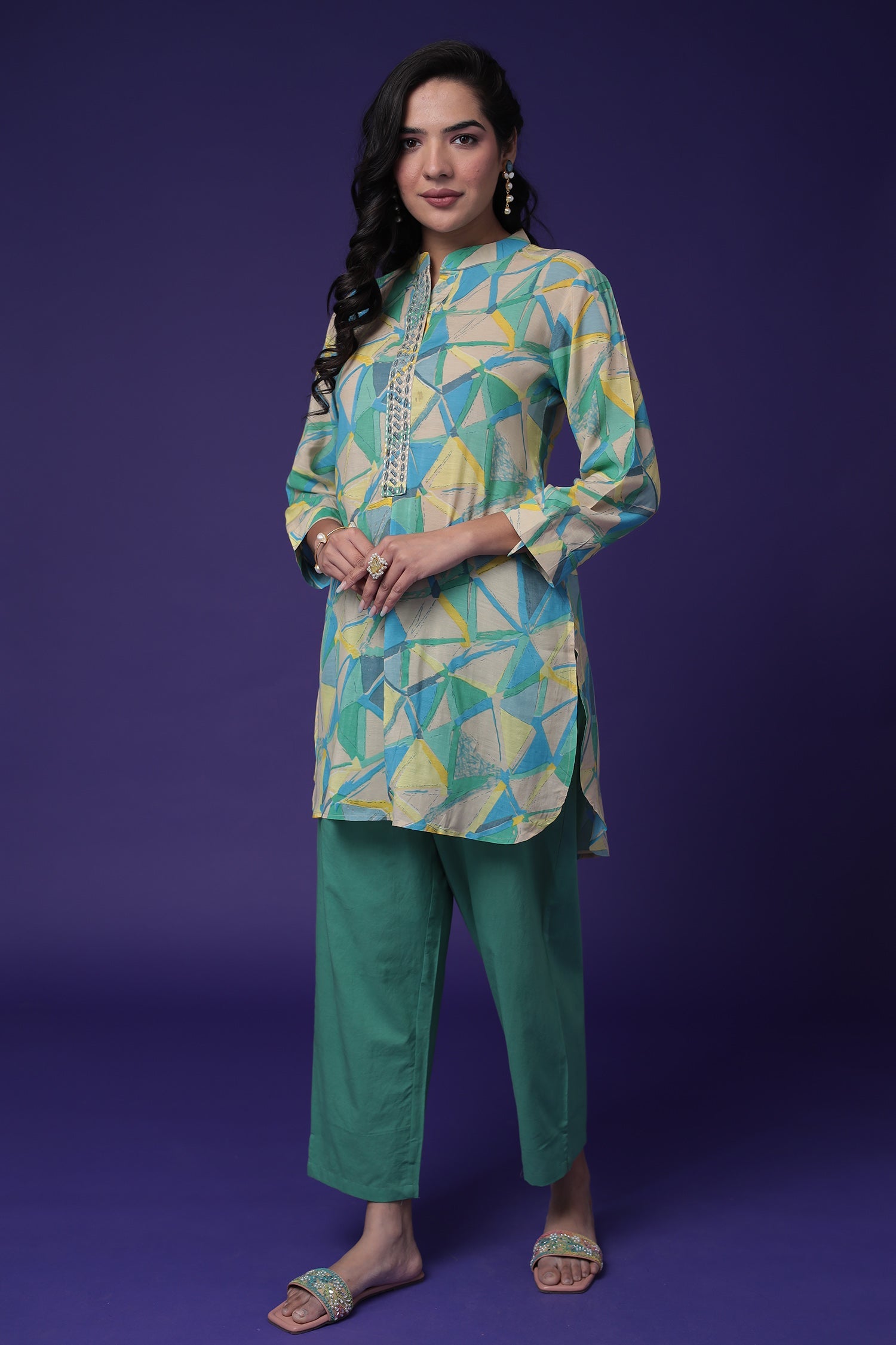 Printed Cotton Kurta Set Stitched with Embroidered work