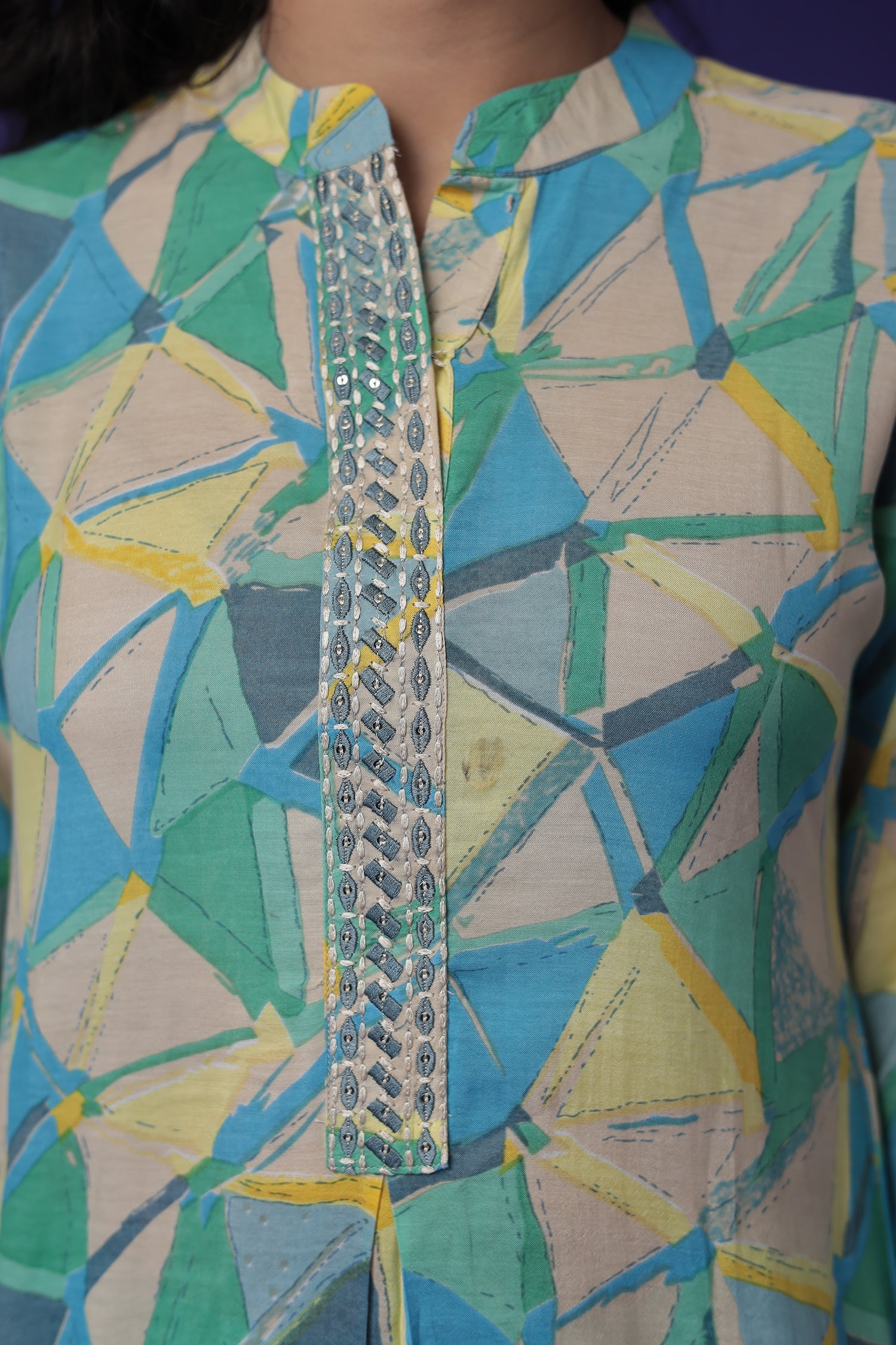 Printed Cotton Kurta Set Stitched with Embroidered work