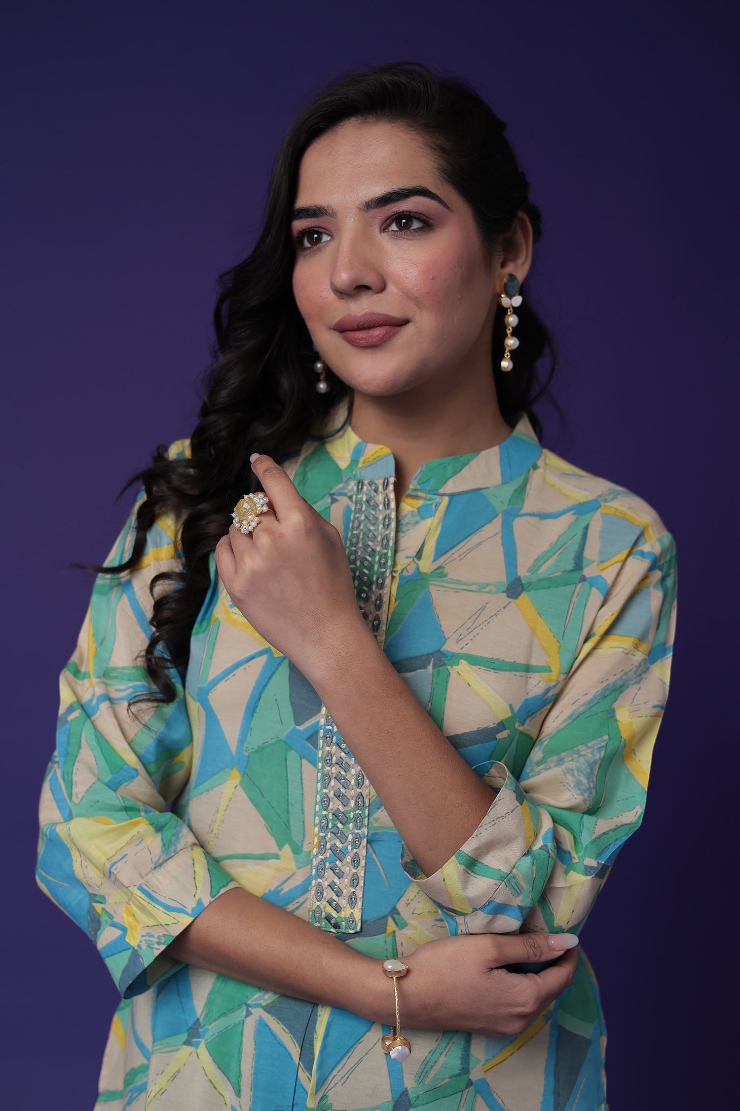 Printed Cotton Kurta Set Stitched with Embroidered work