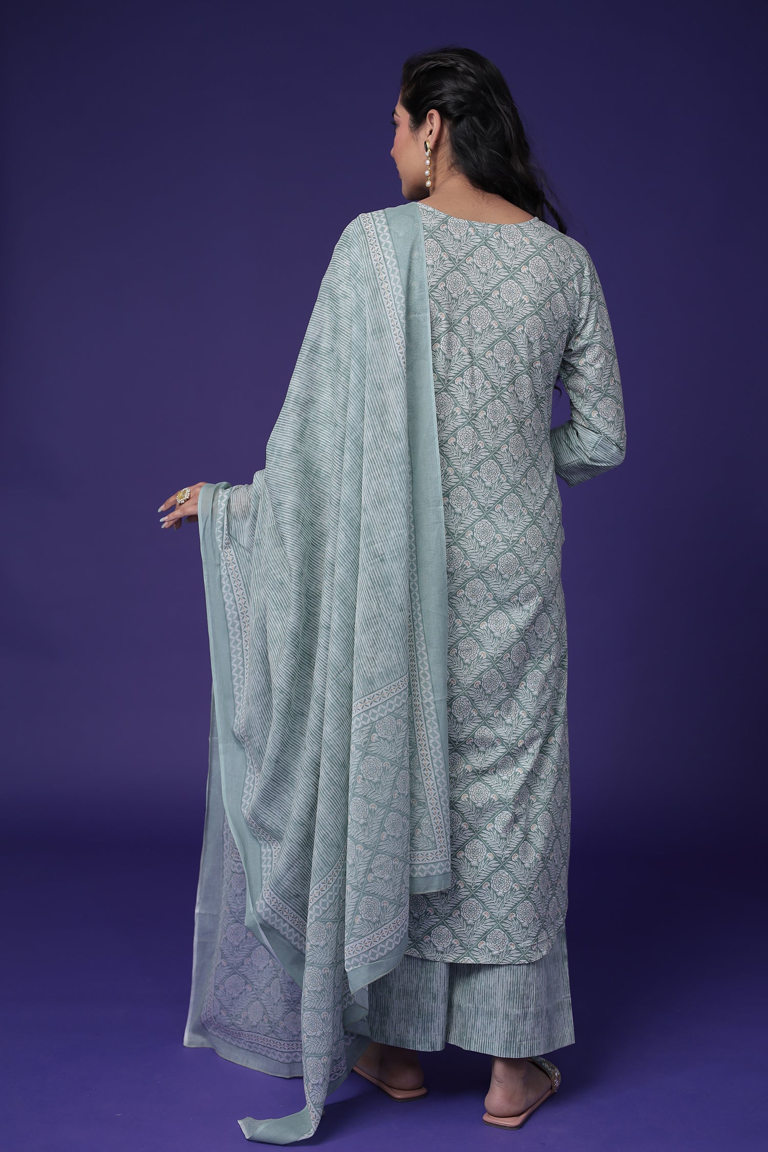 Printed Cotton Kurta Set Stitched with Embroidered work