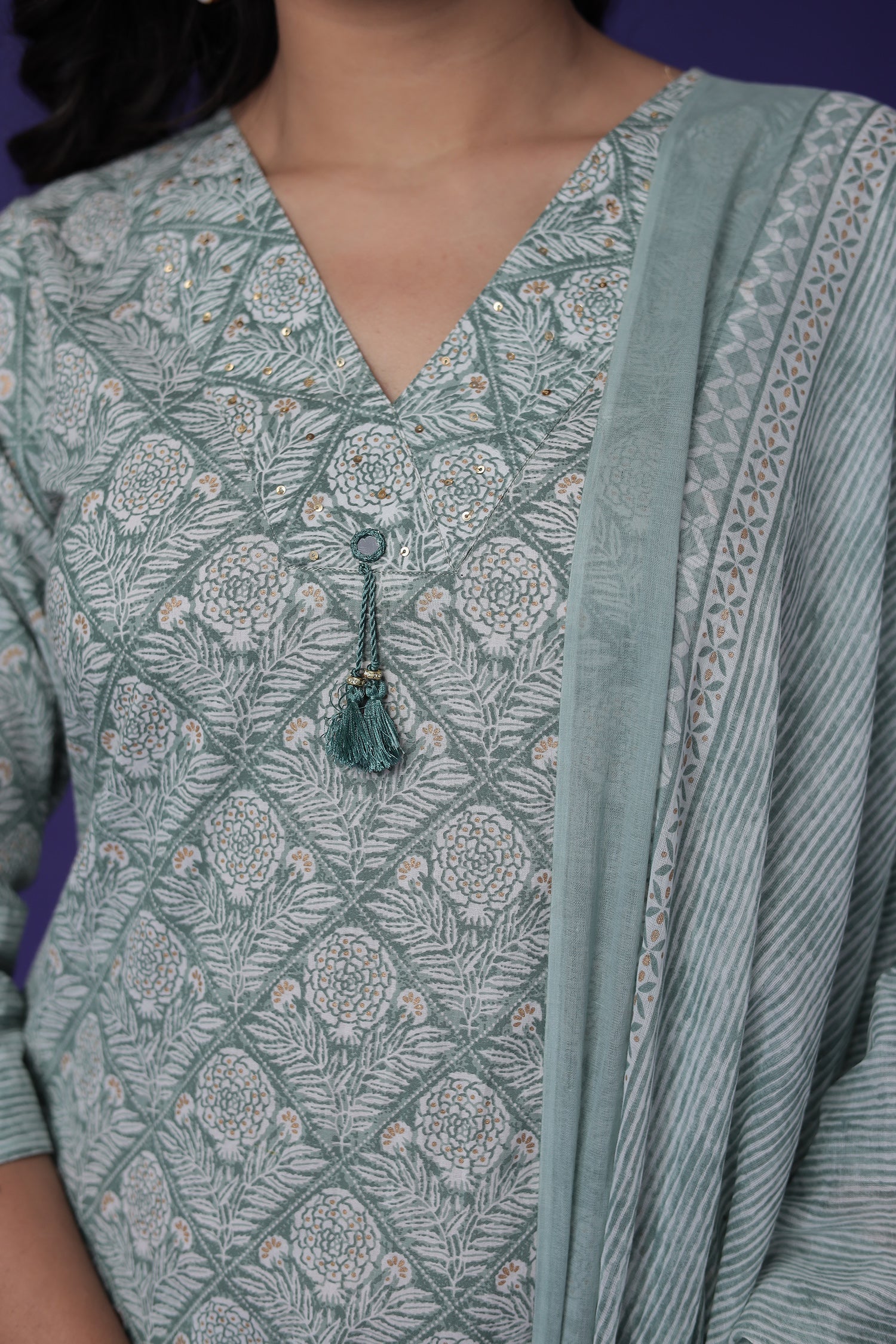 Printed Cotton Kurta Set Stitched with Embroidered work