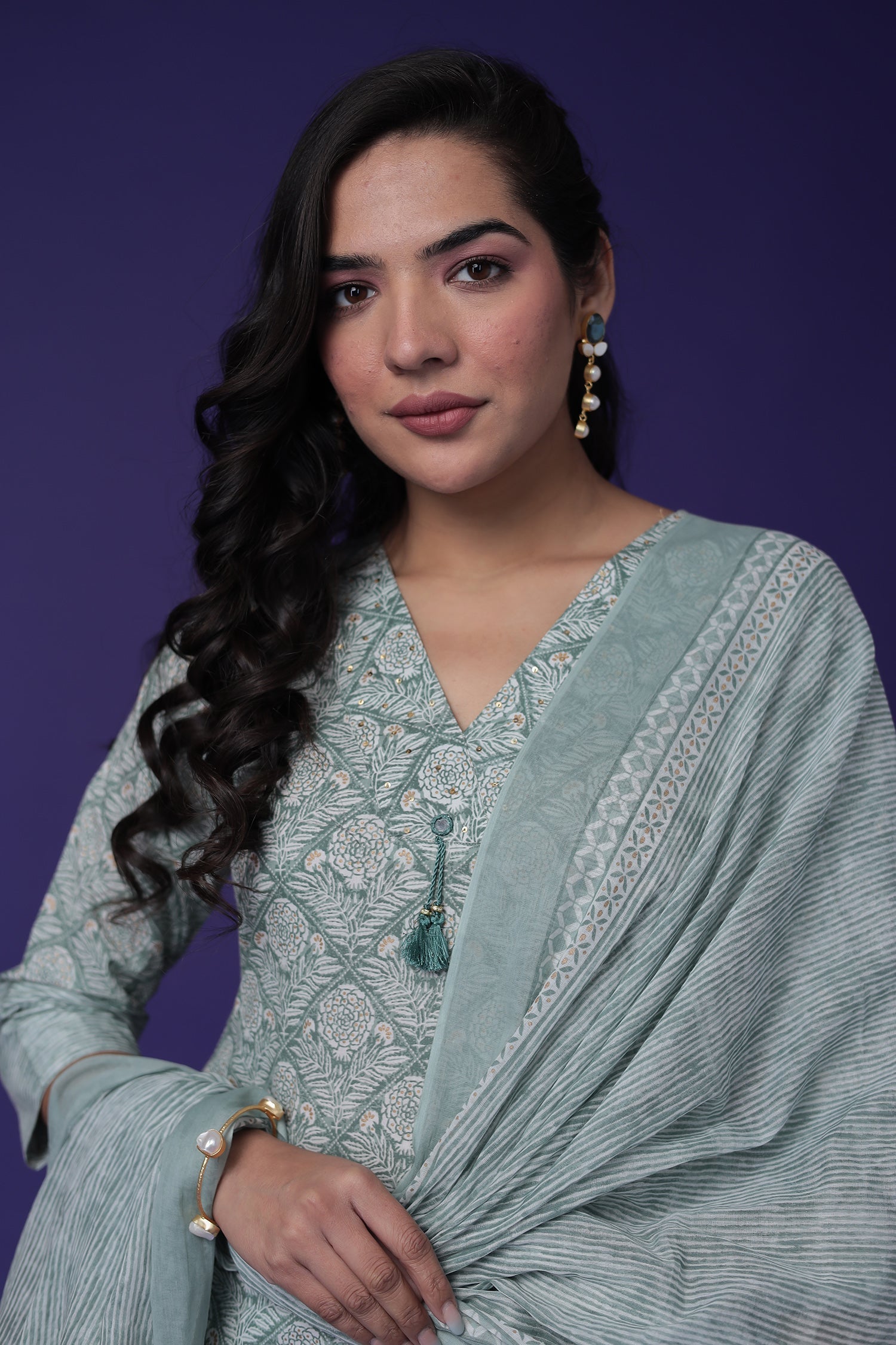 Printed Cotton Kurta Set Stitched with Embroidered work