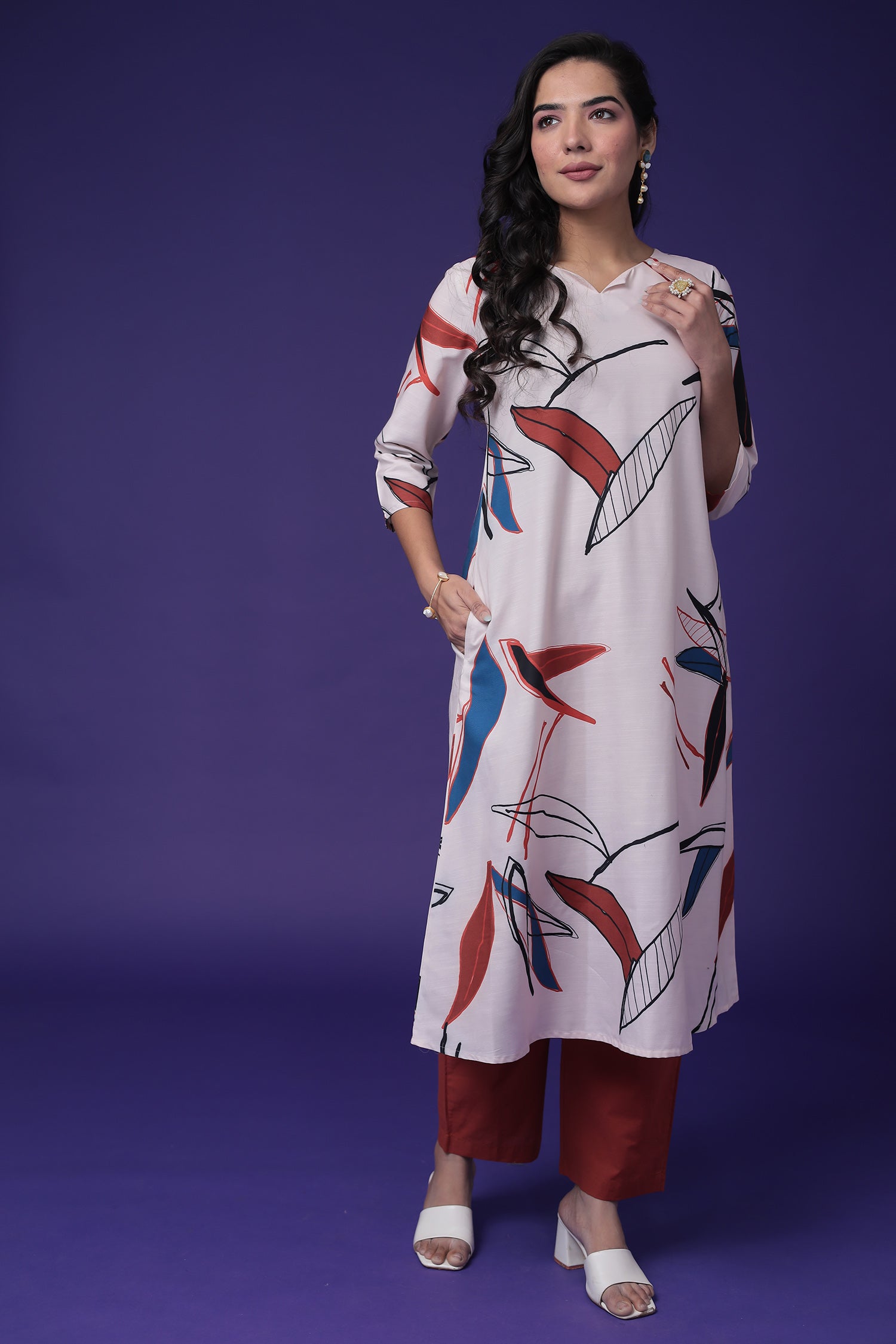 Printed Cotton Slub Kurta Set Stitched