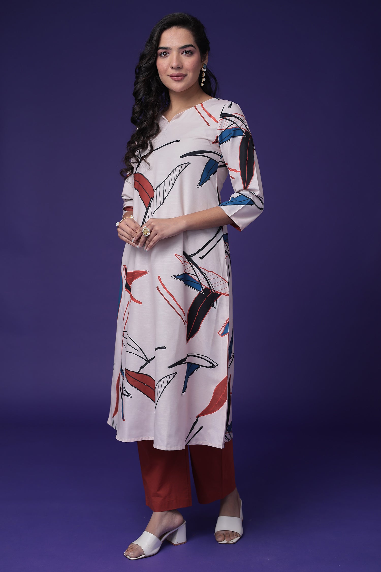 Printed Cotton Slub Kurta Set Stitched