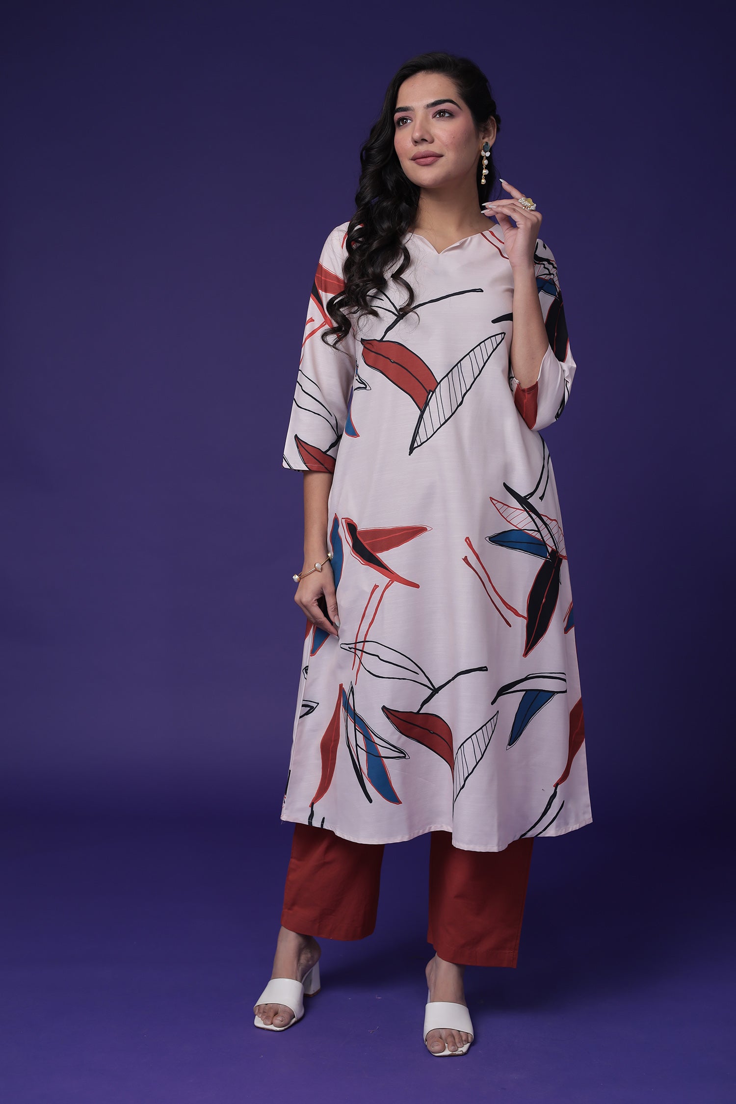 Printed Cotton Slub Kurta Set Stitched