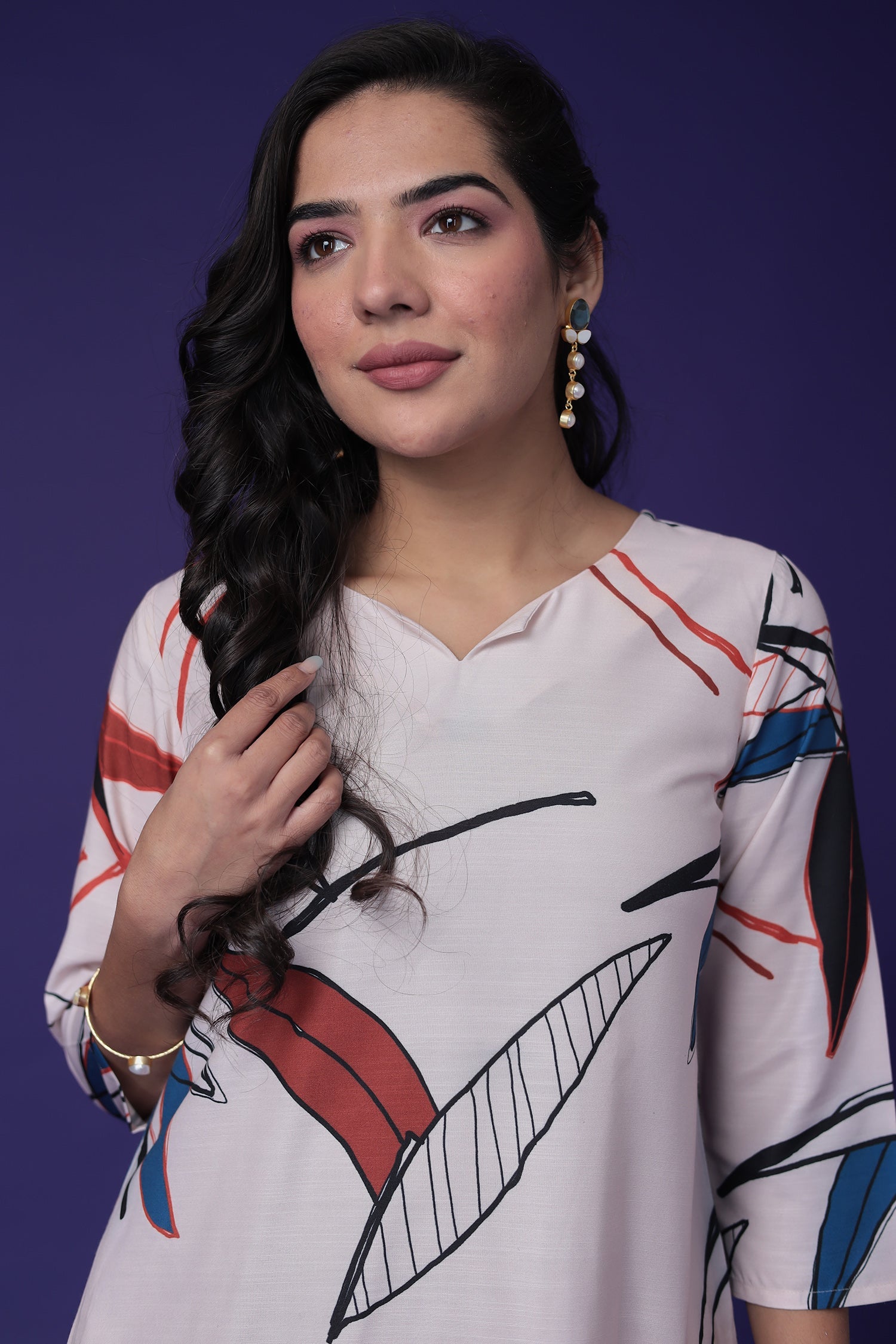 Printed Cotton Slub Kurta Set Stitched