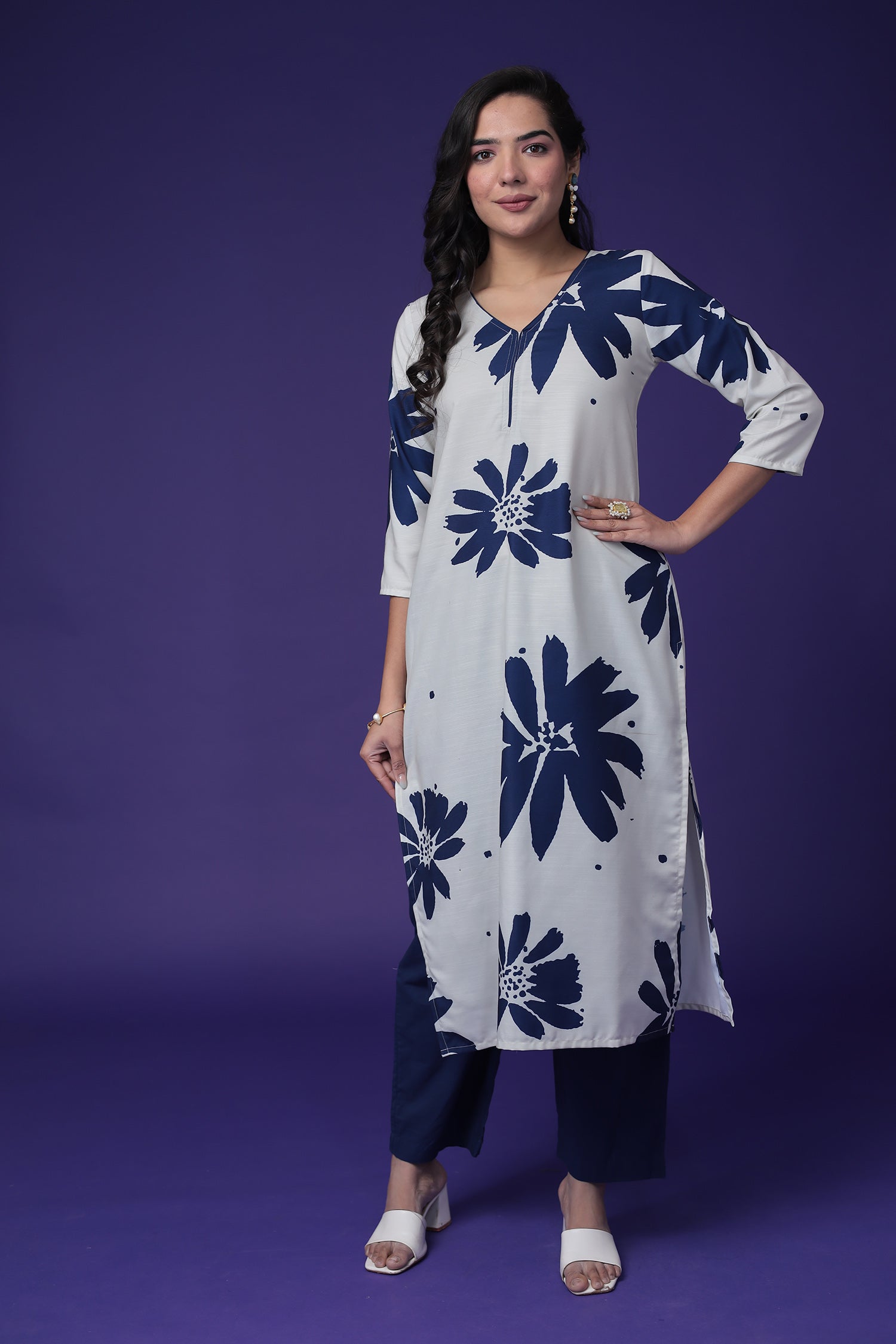 Printed Cotton Slub Kurta Set Stitched