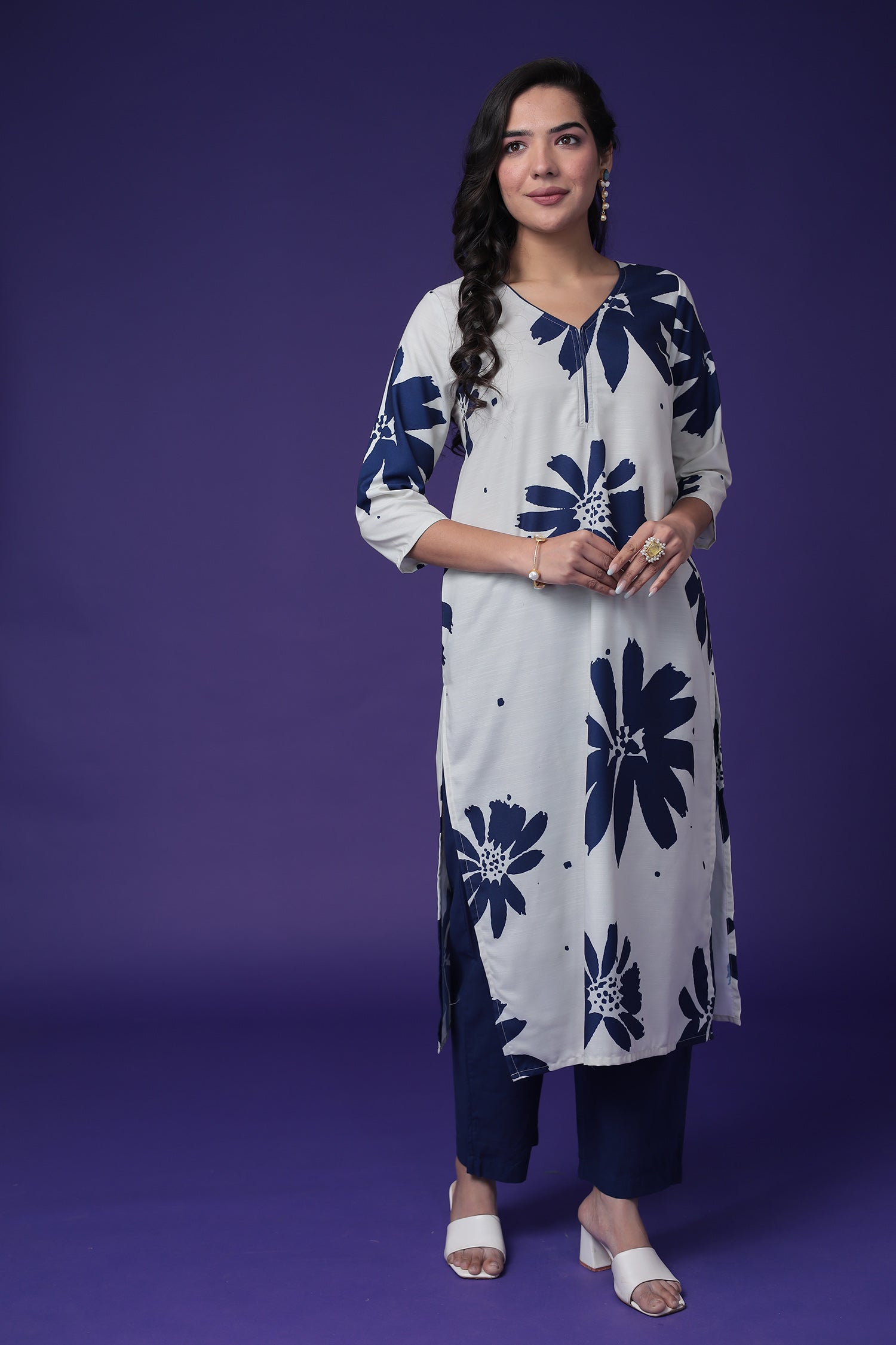 Printed Cotton Slub Kurta Set Stitched