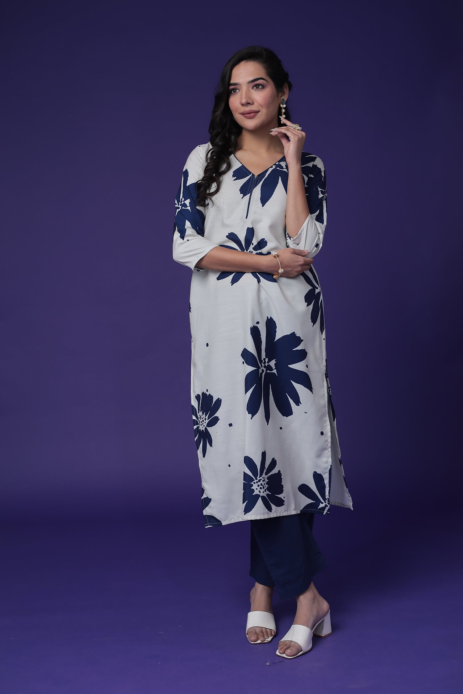 Printed Cotton Slub Kurta Set Stitched