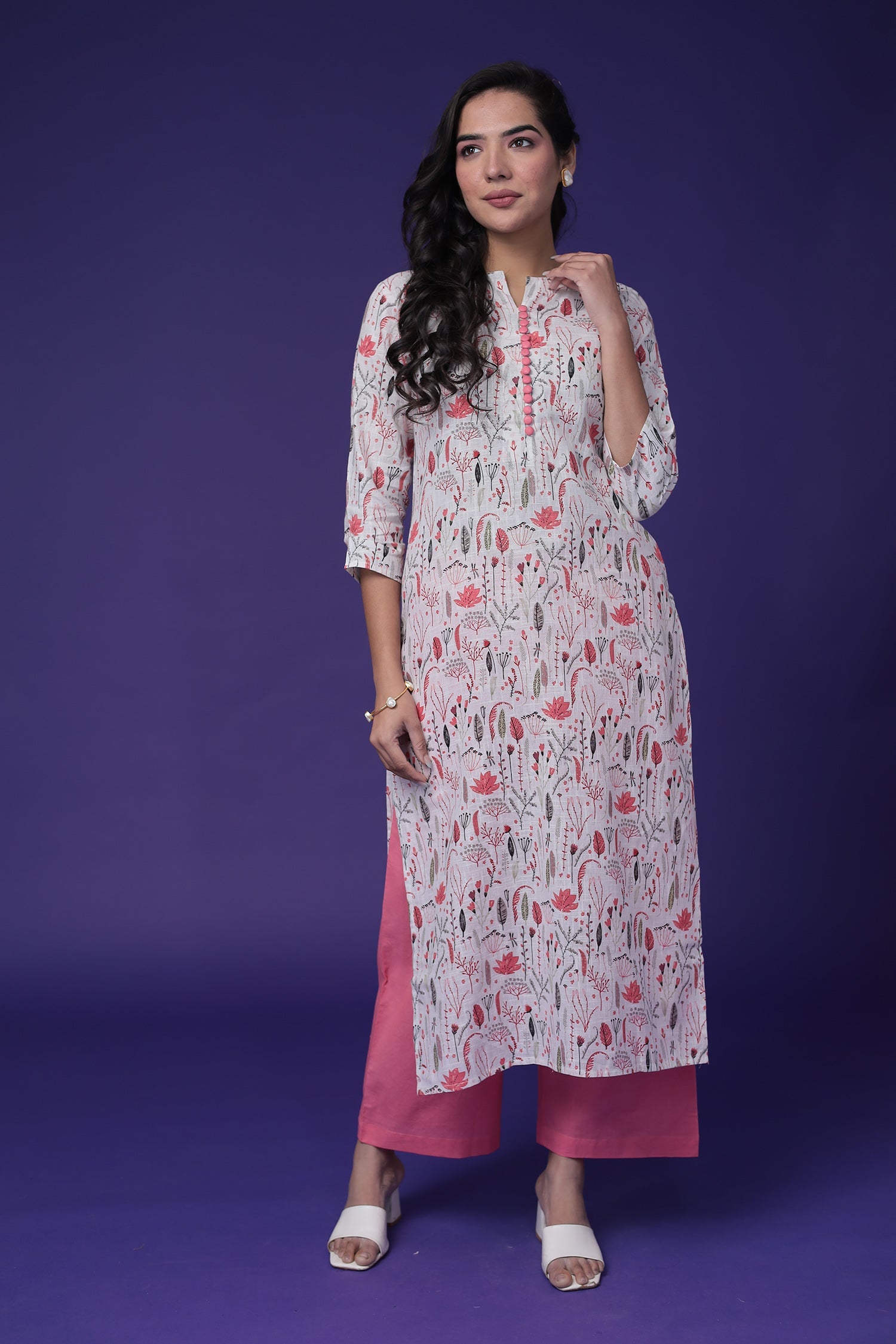 Printed Cotton Slub Kurta Set Stitched
