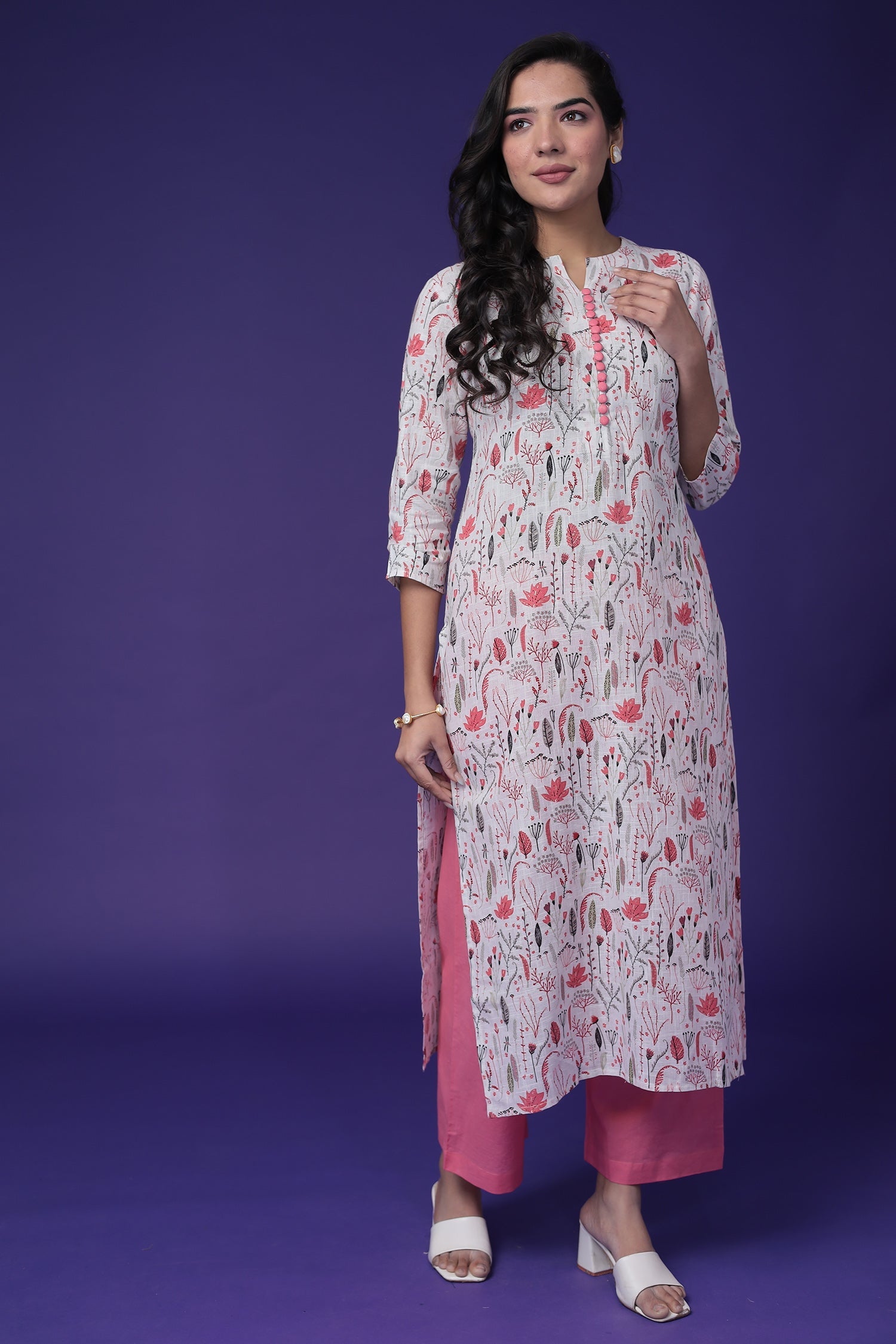 Printed Cotton Slub Kurta Set Stitched