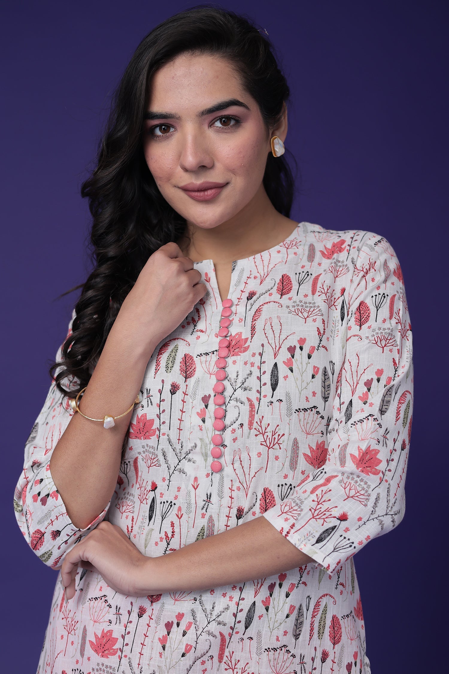 Printed Cotton Slub Kurta Set Stitched