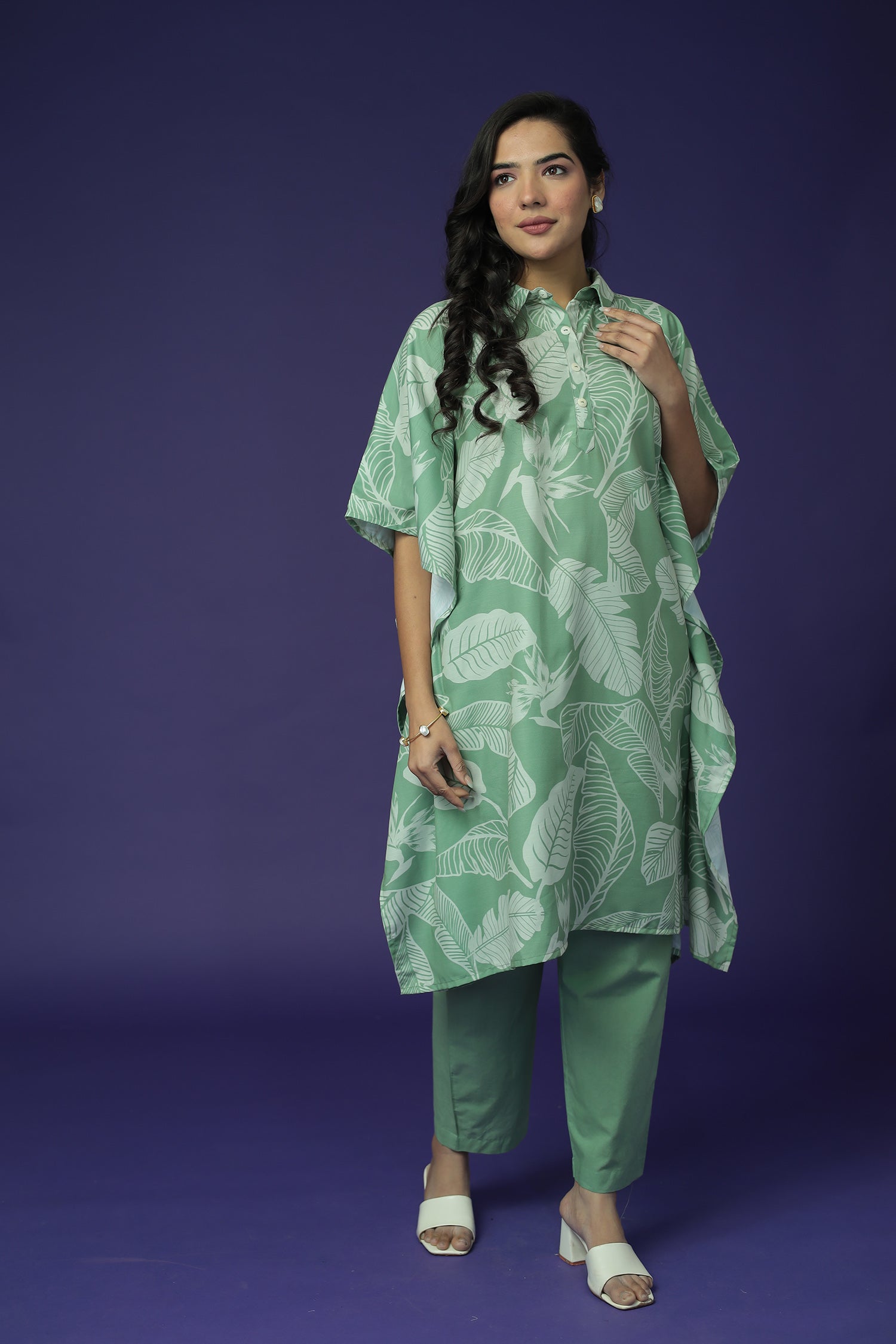 Printed Cotton Slub Kaftan Set