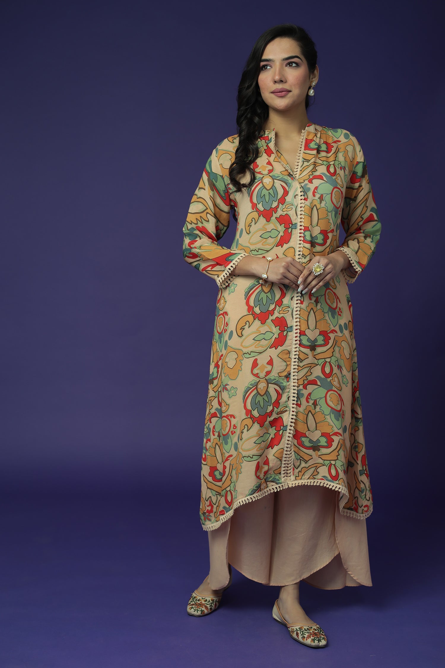 Printed Silk Blend Kurta Set Stitched