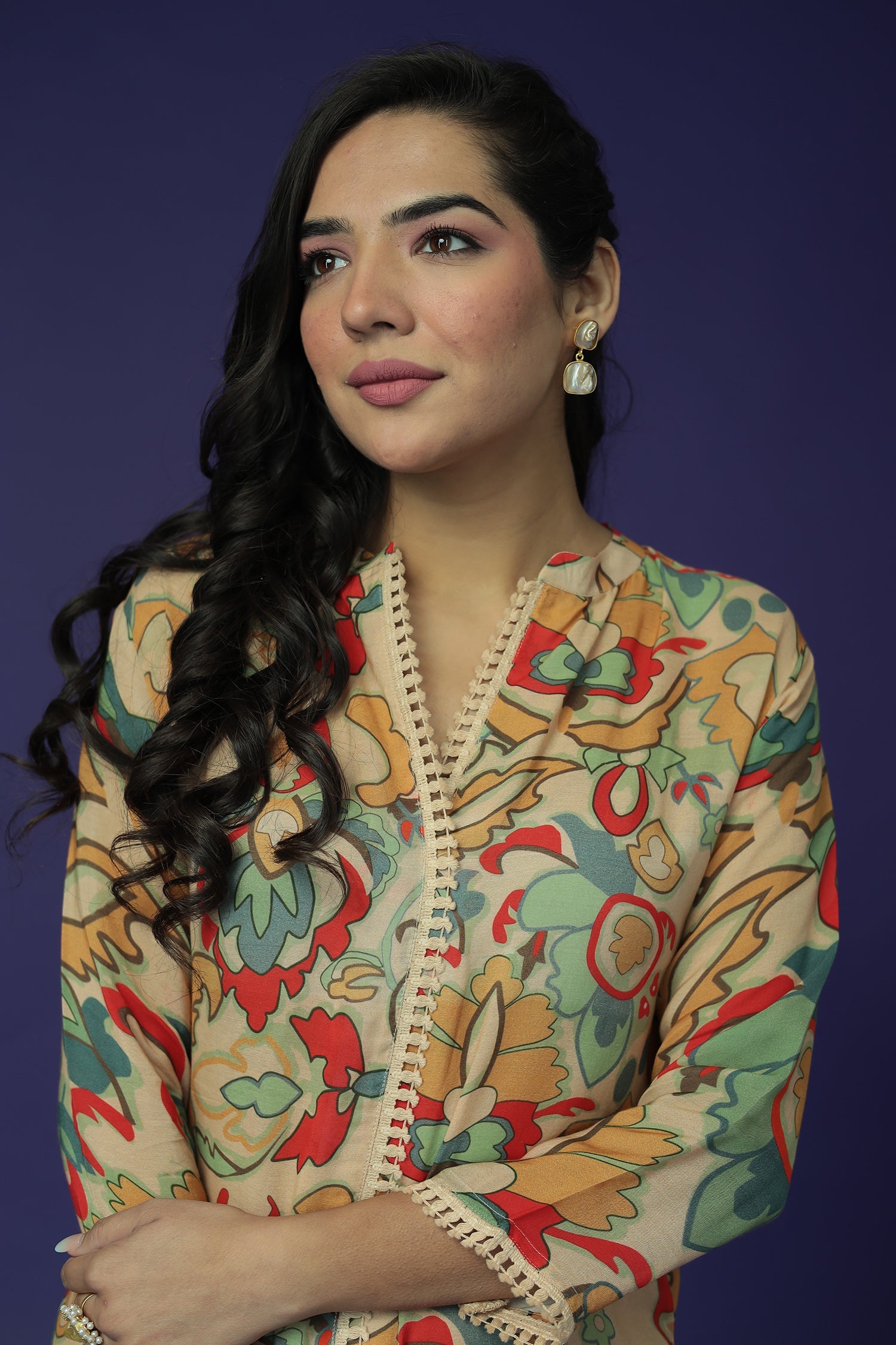 Printed Silk Blend Kurta Set Stitched