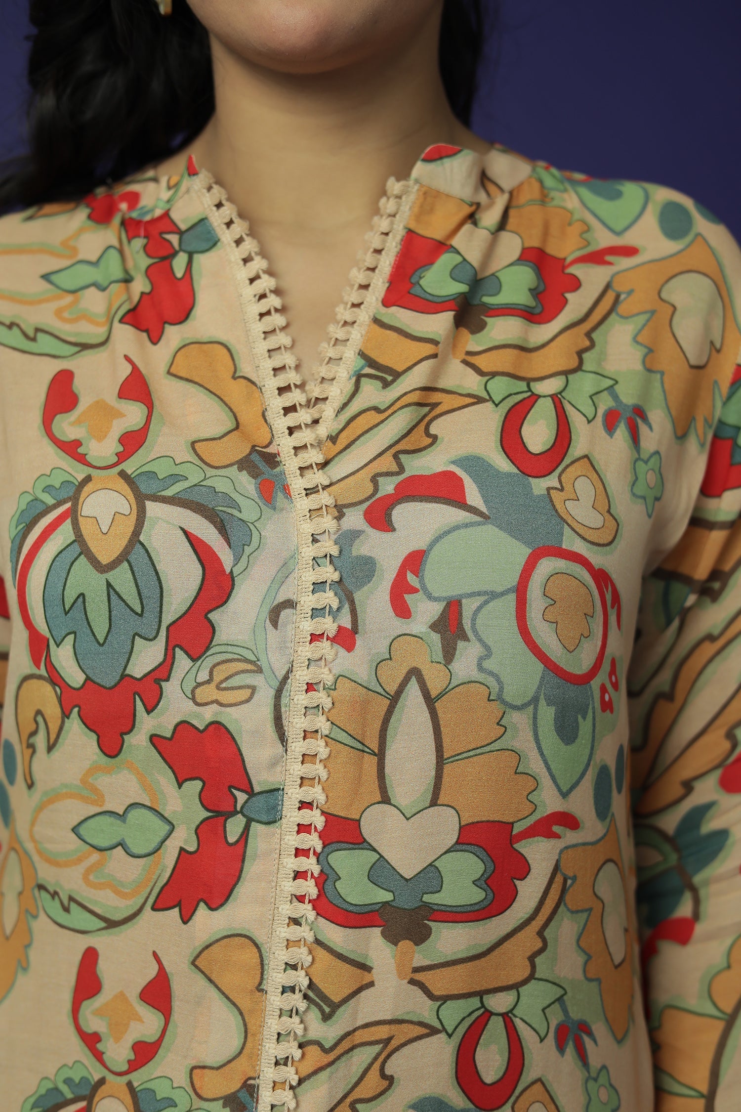 Printed Silk Blend Kurta Set Stitched