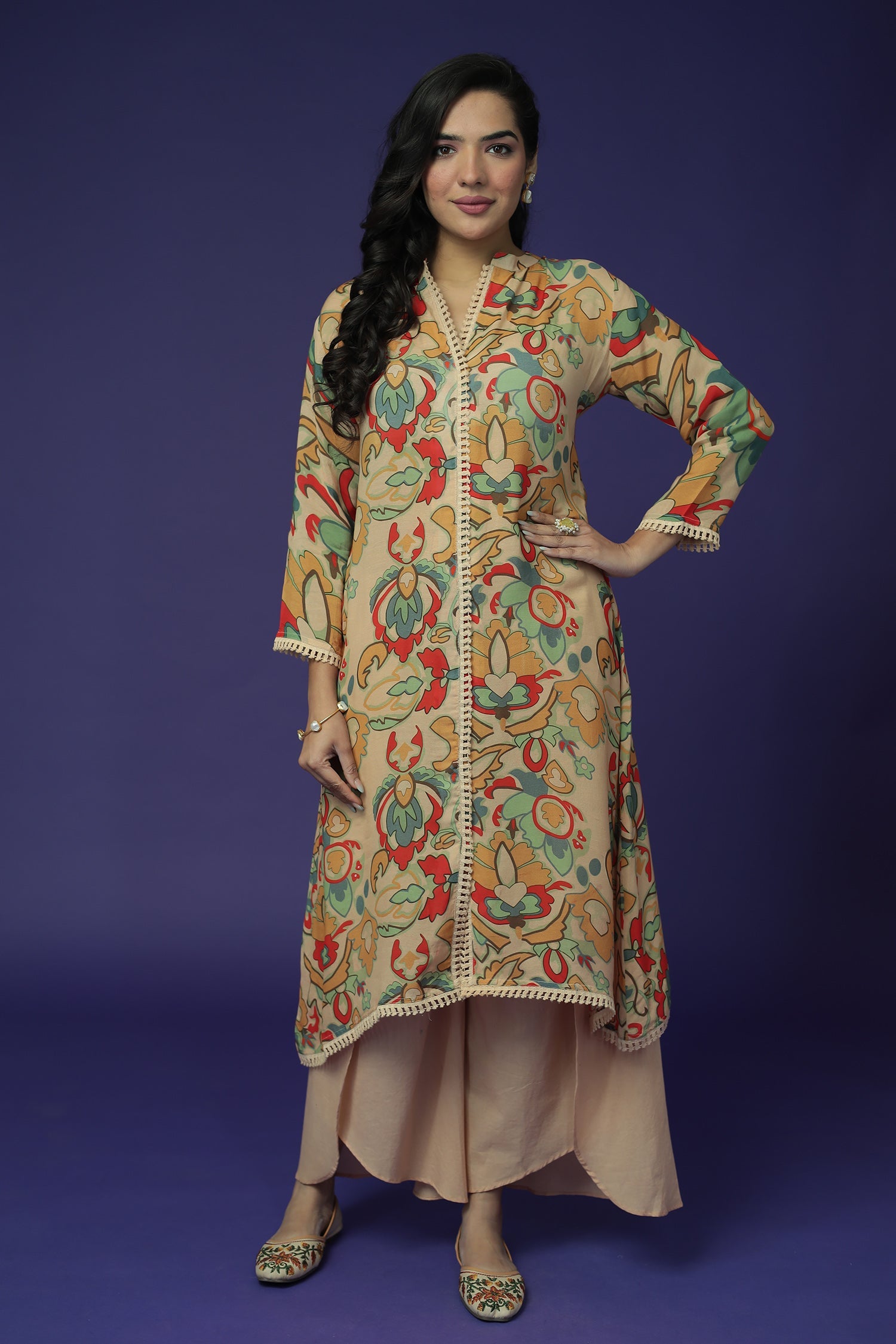 Printed Silk Blend Kurta Set Stitched