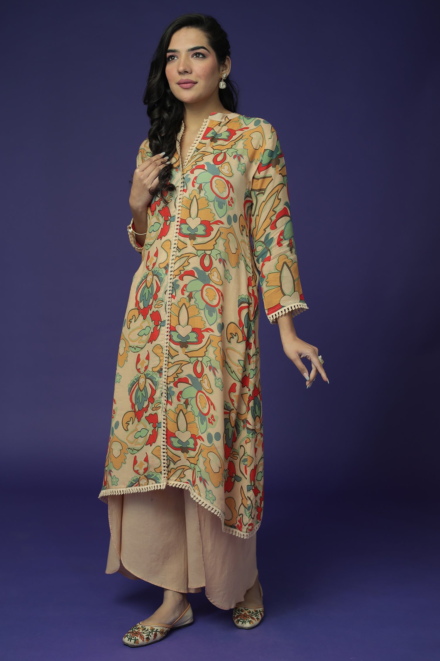 Printed Silk Blend Kurta Set Stitched