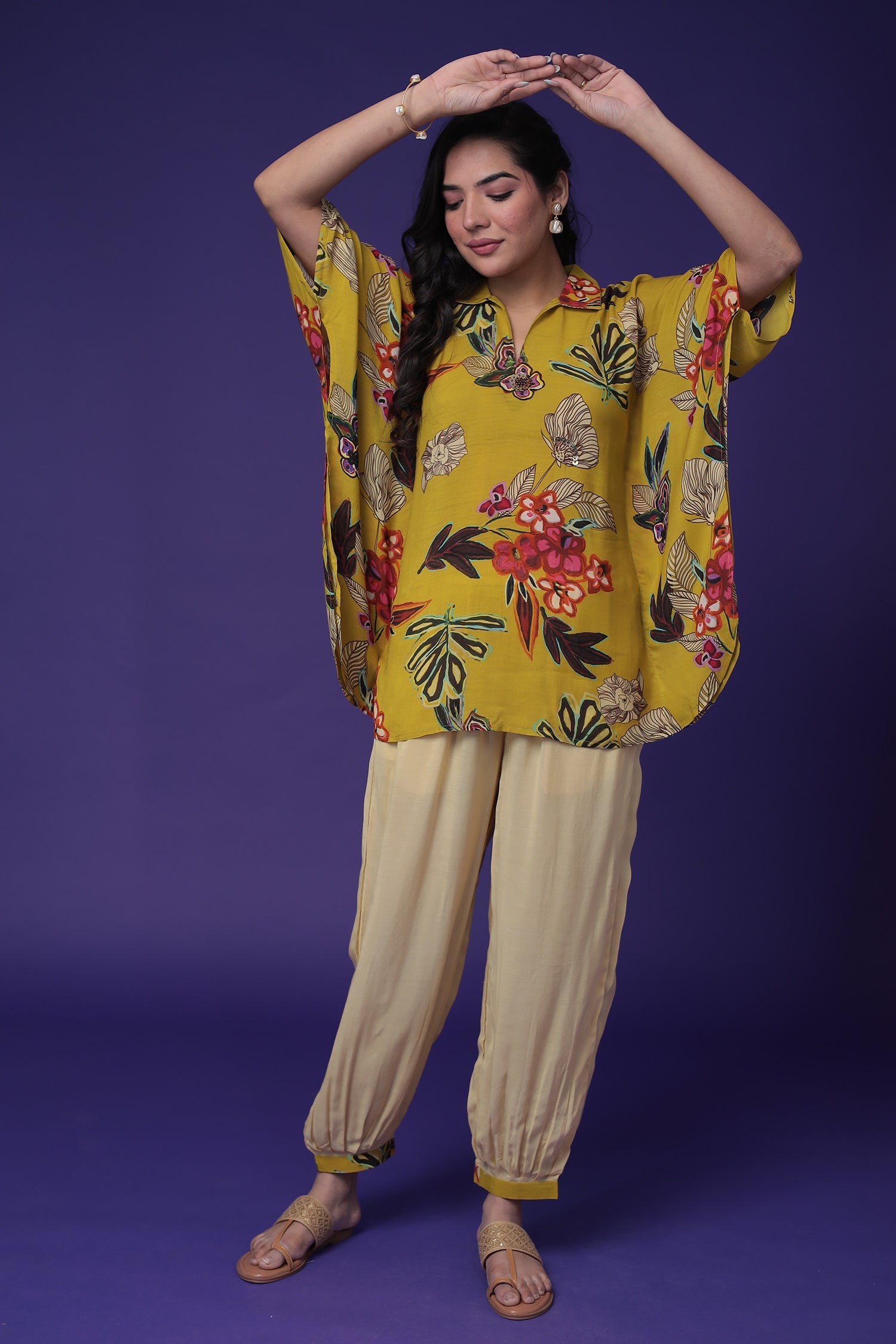 Printed Silk Blend Co Ords Set with Hand work