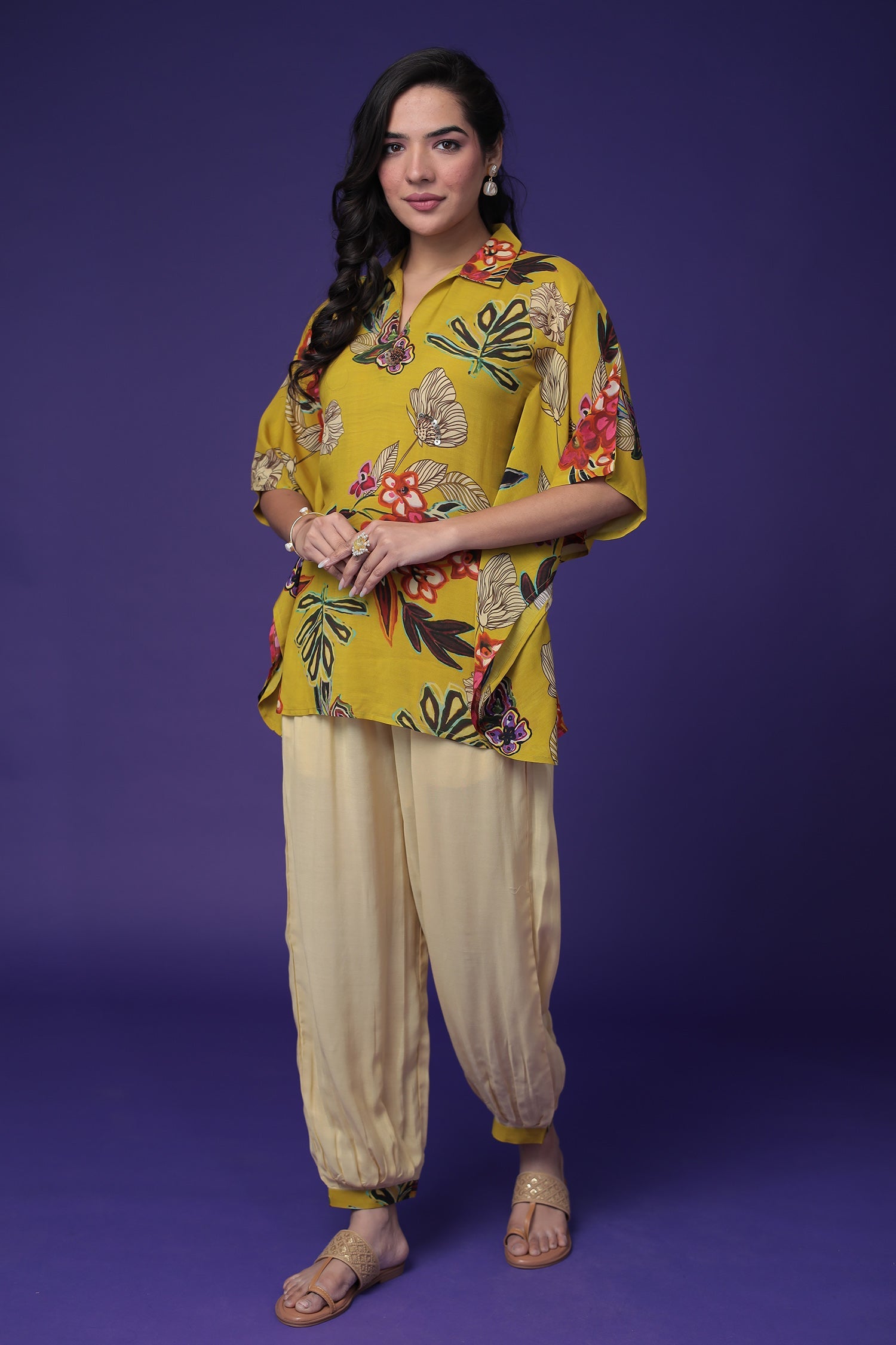 Printed Silk Blend Co Ords Set with Hand work