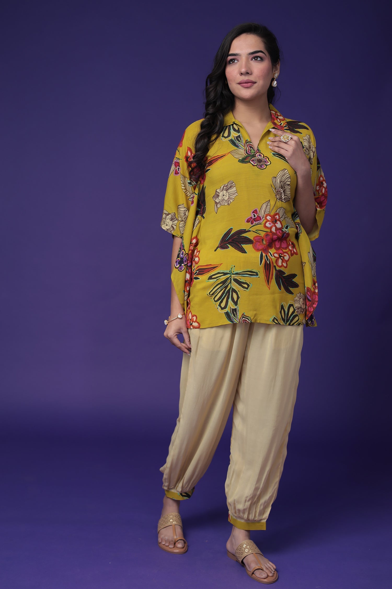 Printed Silk Blend Co Ords Set with Hand work