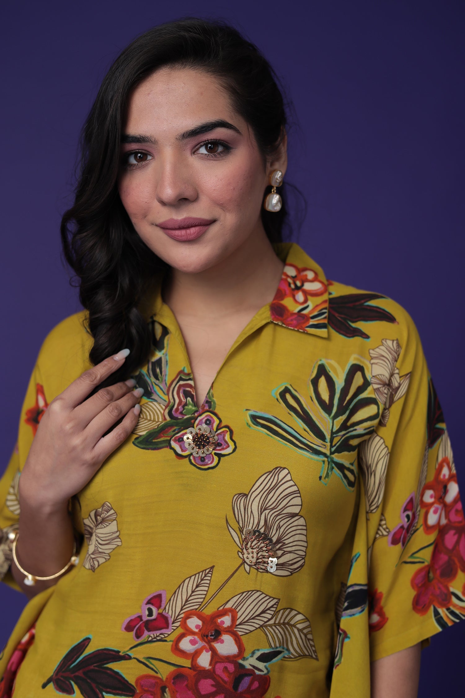 Printed Silk Blend Co Ords Set with Hand work