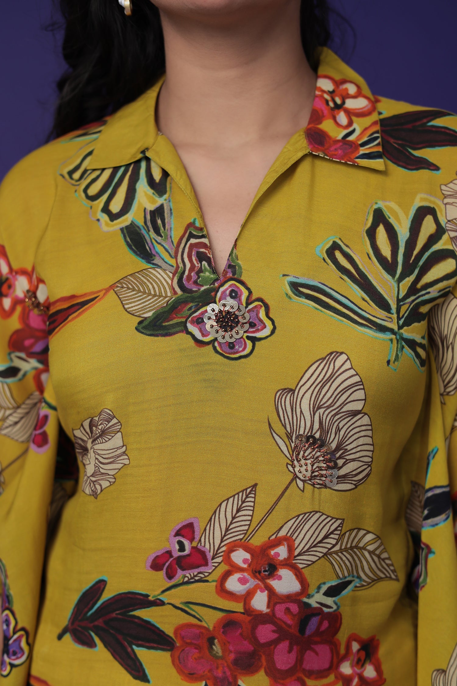 Printed Silk Blend Co Ords Set with Hand work